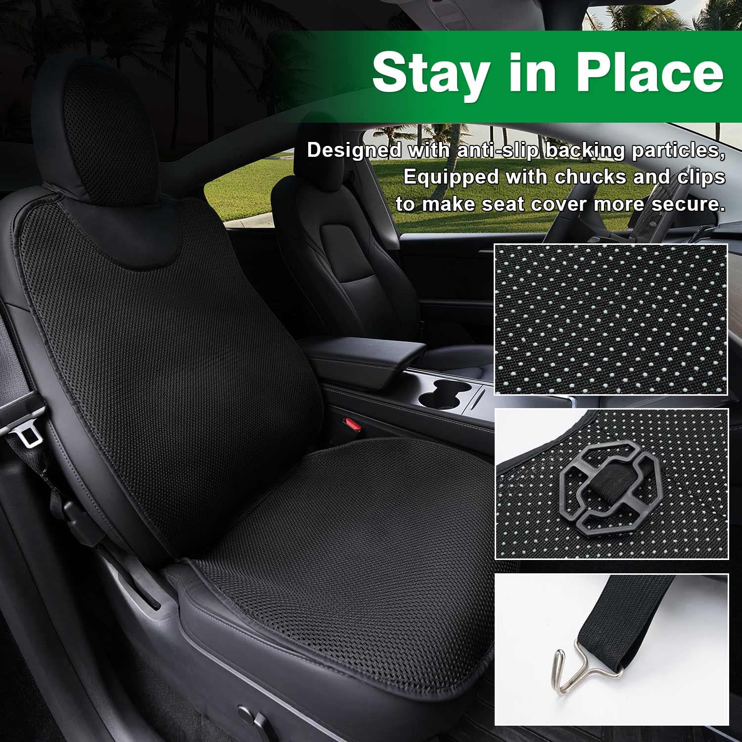 Premium Tesla Seat Protector - Model 3 (2017-2024) & Model Y (2020-2025) - Breathable Anti-Slip Car Seat Cover Mat - All Season Polyester Protection - Black (1PC) - Perfect for Daily Commuting, Road Trips & Protecting Leather Seats