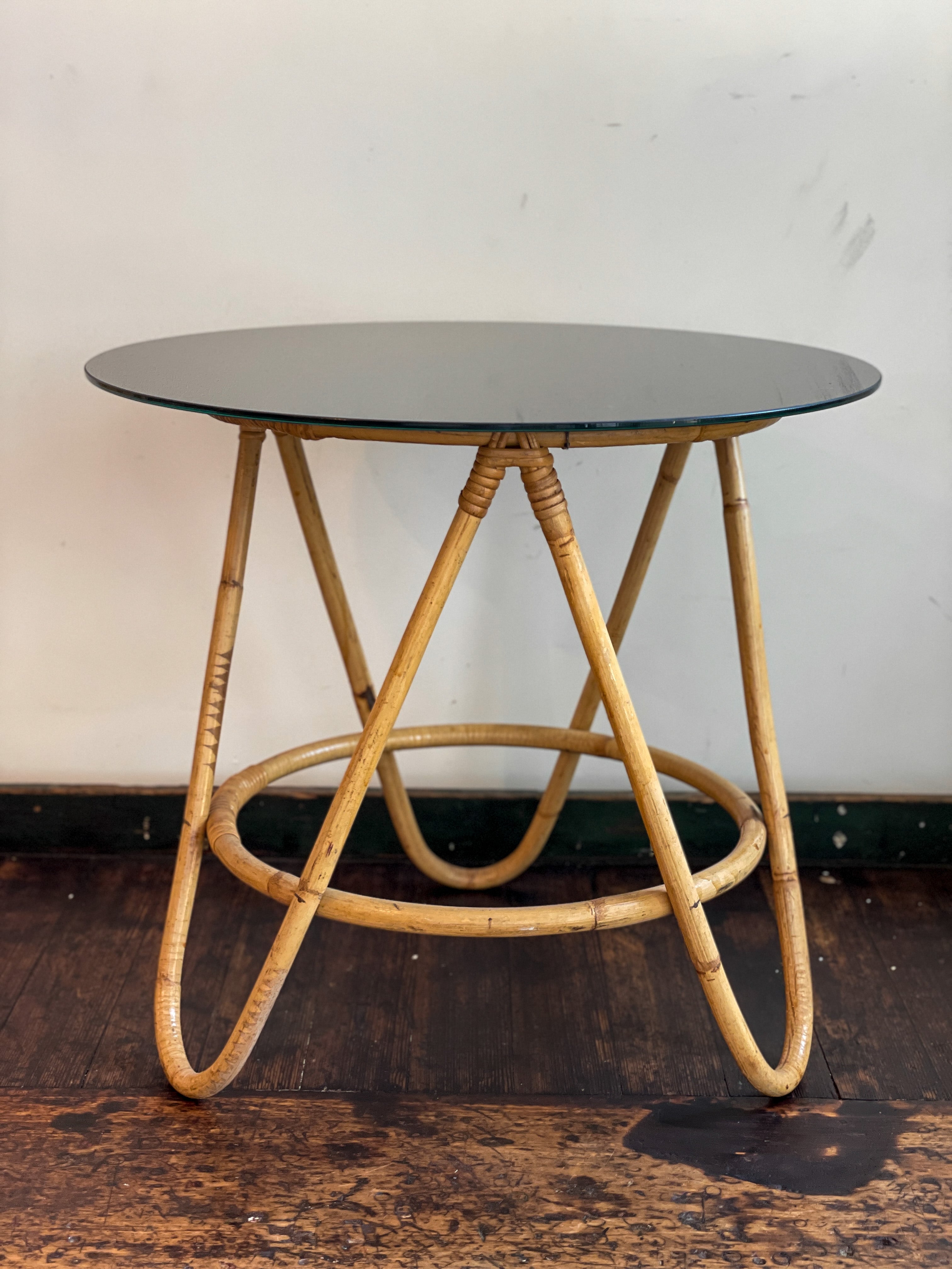 Vintage Round Bamboo Side Table - Natural Wood End Table for Living Room, Bedroom, Patio - Perfect for Coffee, Books & Plants | Boho Home Decor Accent Furniture