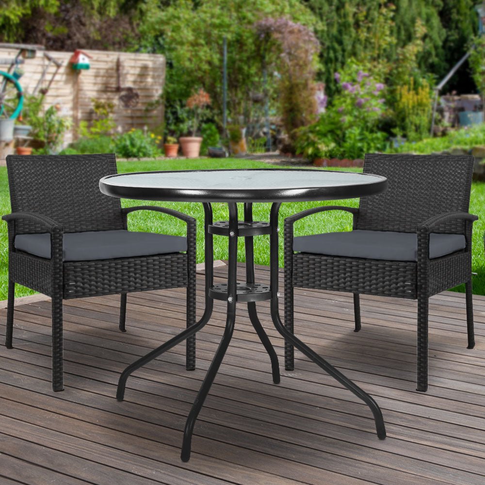 3-Piece Bistro Set Outdoor Patio Furniture - Rattan Table & Chairs with Cushions - Perfect for Garden, Balcony or Backyard Dining