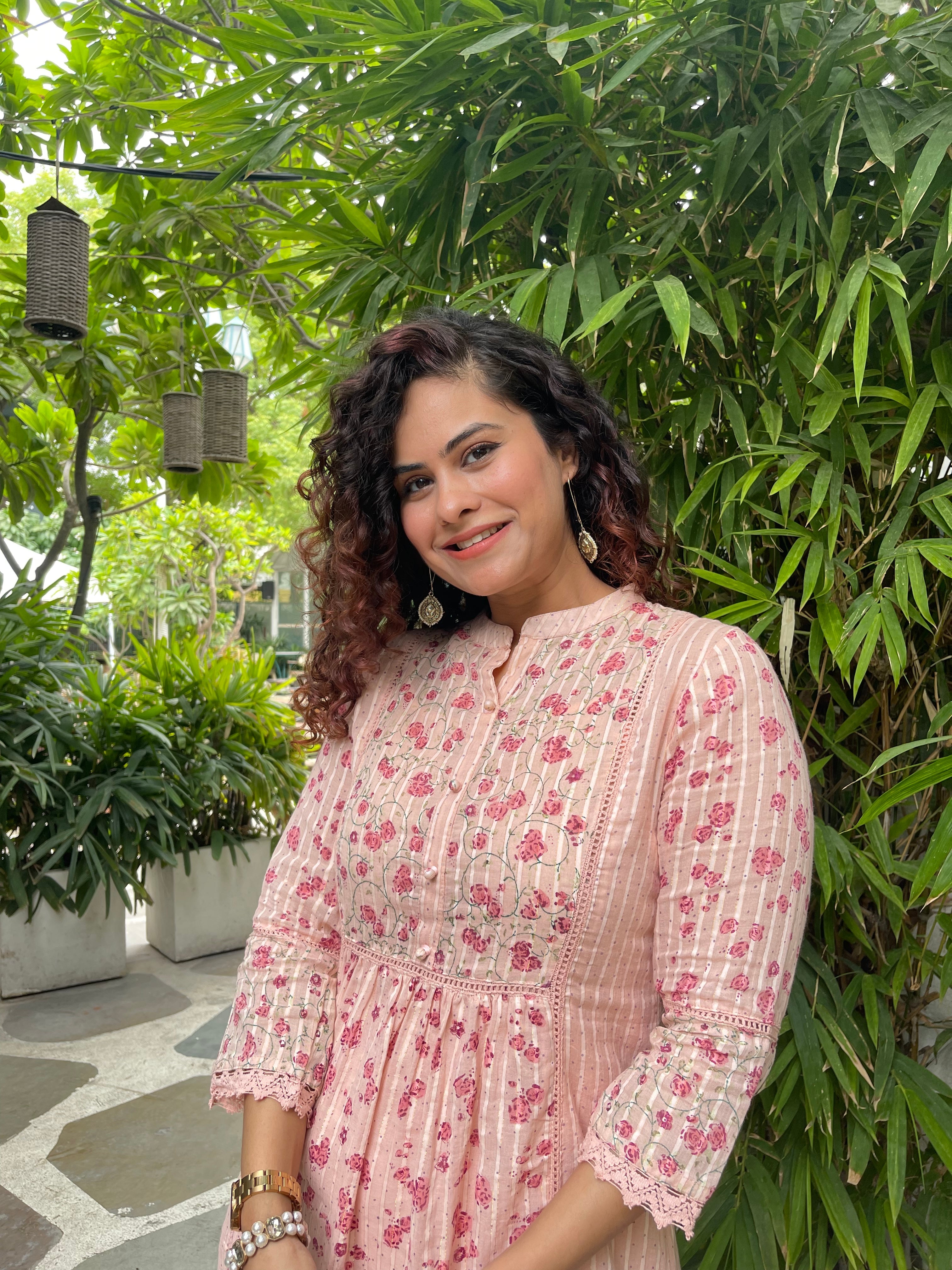 Stylish Pink Cotton Block Print Maxi Dress for Women - Boho Summer Beach Dress for Vacations & Outdoor Parties