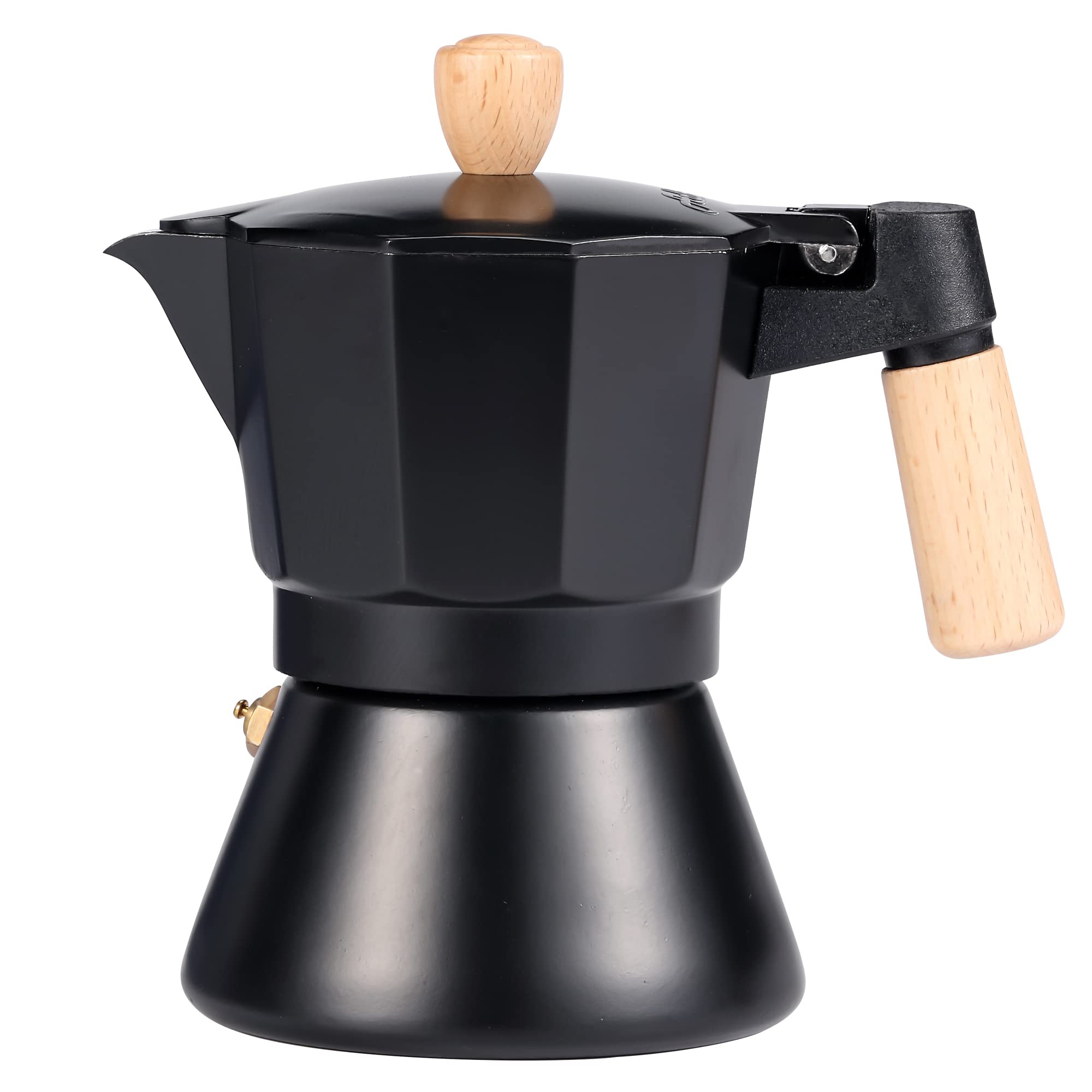 Classic Italian Stovetop Moka Pot Espresso Maker - 3 Cup Coffee Maker with Natural Wood Handle for Home, Office & Camping Use