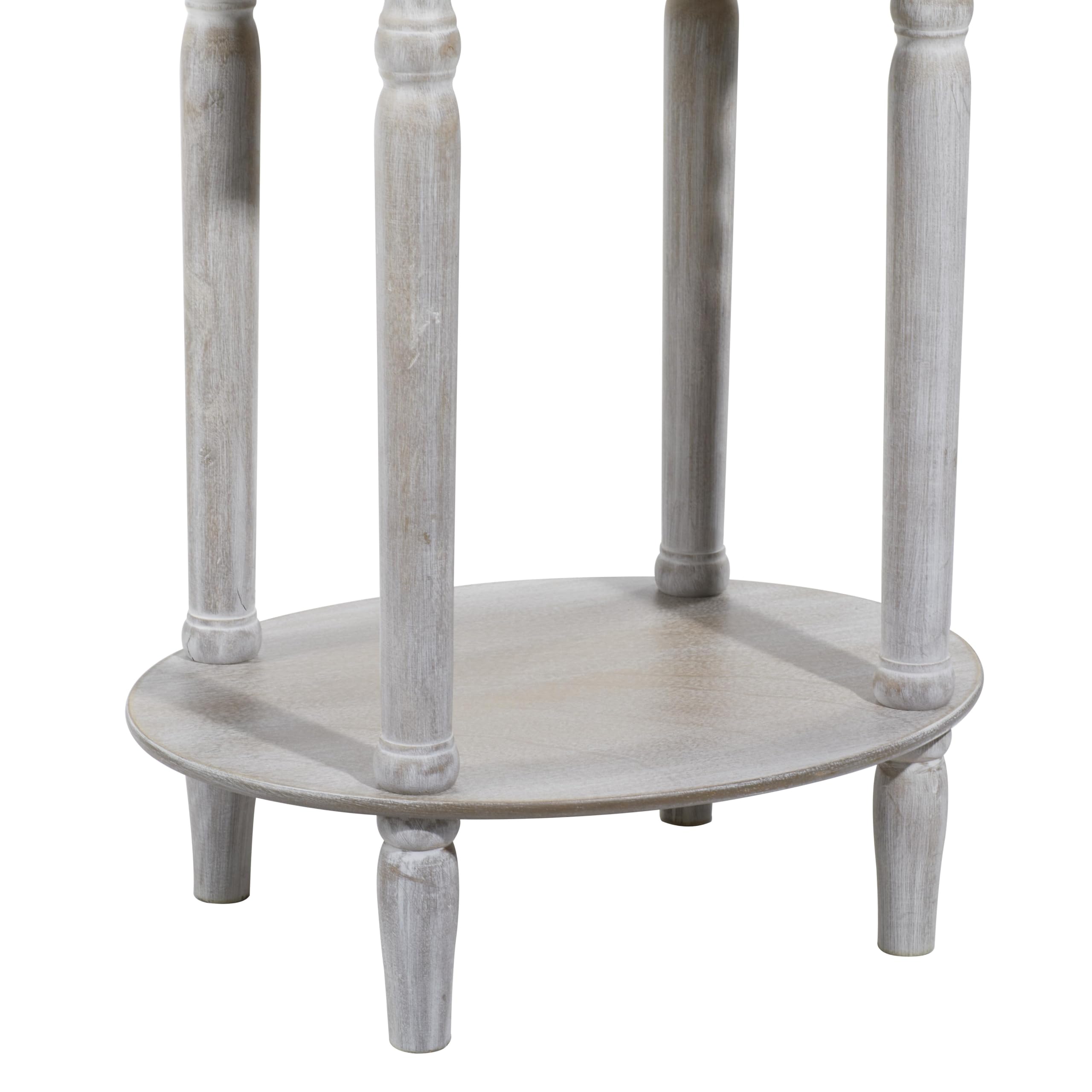 Deco 79 Whitewashed Light Brown Oval Wood Side End Table with 1 Drawer & Shelf, Turned Legs - 20