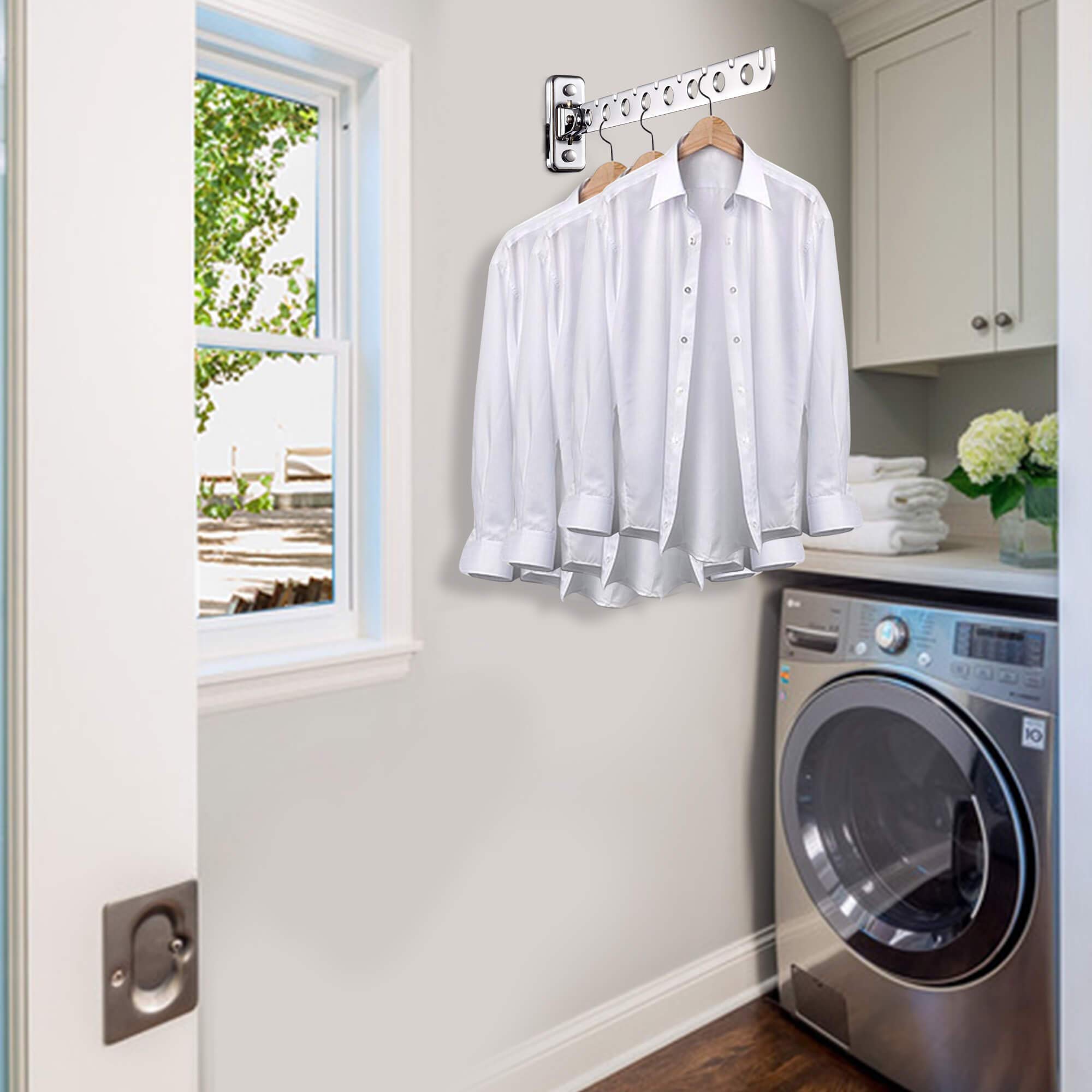 2 Pack Wall Mounted Folding Clothes Hanger Rack - Heavy Duty Space Saving Laundry Organizer with Swing Arm for Coat, Towel & Clothing Storage - Perfect for Bathroom, Bedroom & Closet Organization