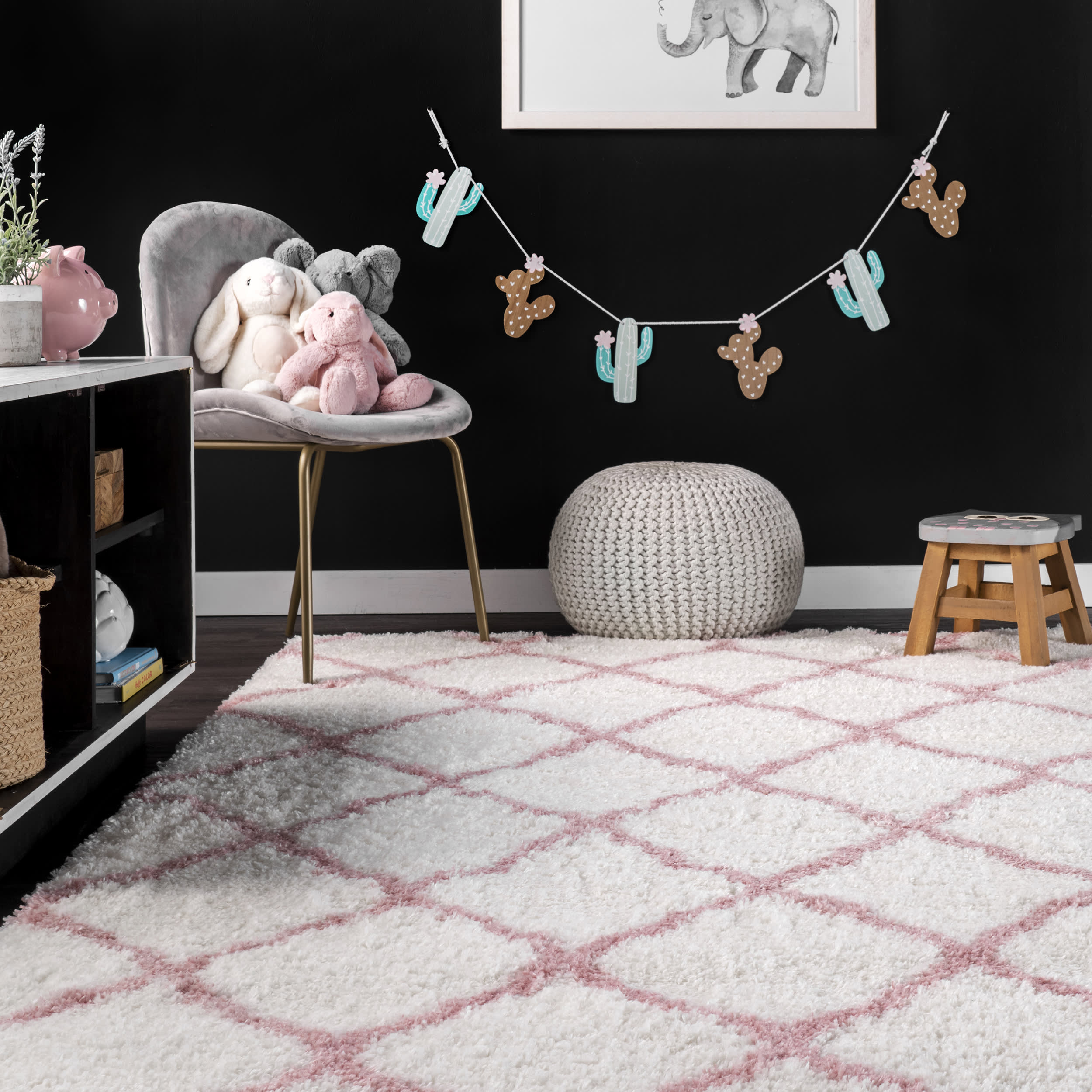Luxury Diamond Rug - Soft Baby Pink Shaggy Carpet for Nursery, Living Room & Bedroom | Plush & Comfortable Floor Mat for Kids Play Area & Home Decor
