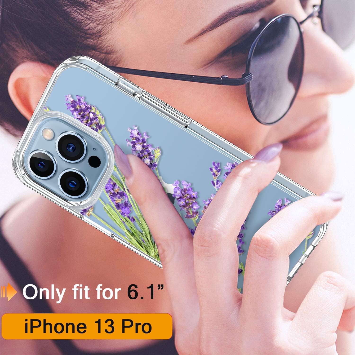 GiiKa iPhone 13 Pro Case with Screen Protector - 6.1 Inch Clear Shockproof Protective Case with Floral Design & TPU Bumper Cover for Women (Purple Flowers) - Perfect for Everyday Use, Work & Travel Protection