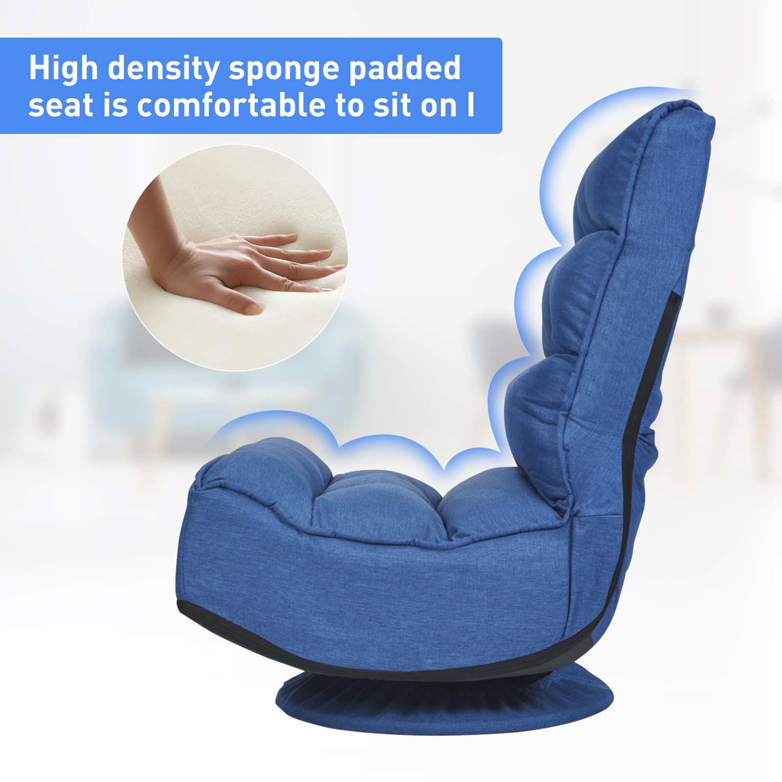 ErgoMaster Reclining Folding Floor Gaming Chair - 360° Swivel & 5 Adjustable Positions with Tufted Cushions for Home Office, Living Room, Bedroom - Perfect for Gaming, Working, Reading & Relaxing (Blue)