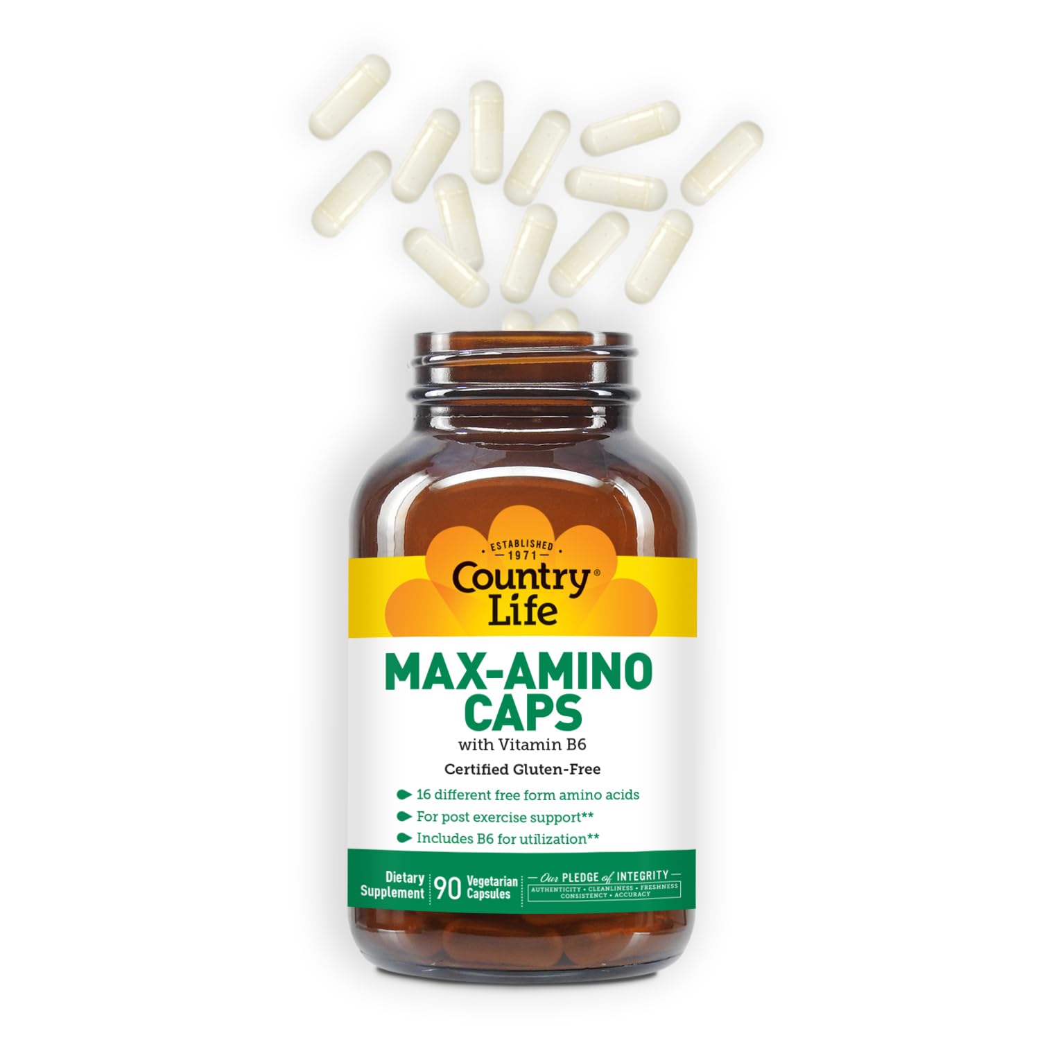 Country Life Maxi-Amino with 16 Free Form Amino Acids - 90 Vegetarian Capsules for Muscle Recovery & Energy Support - Gluten Free & Vegetarian Certified - Perfect for Athletes & Fitness Enthusiasts