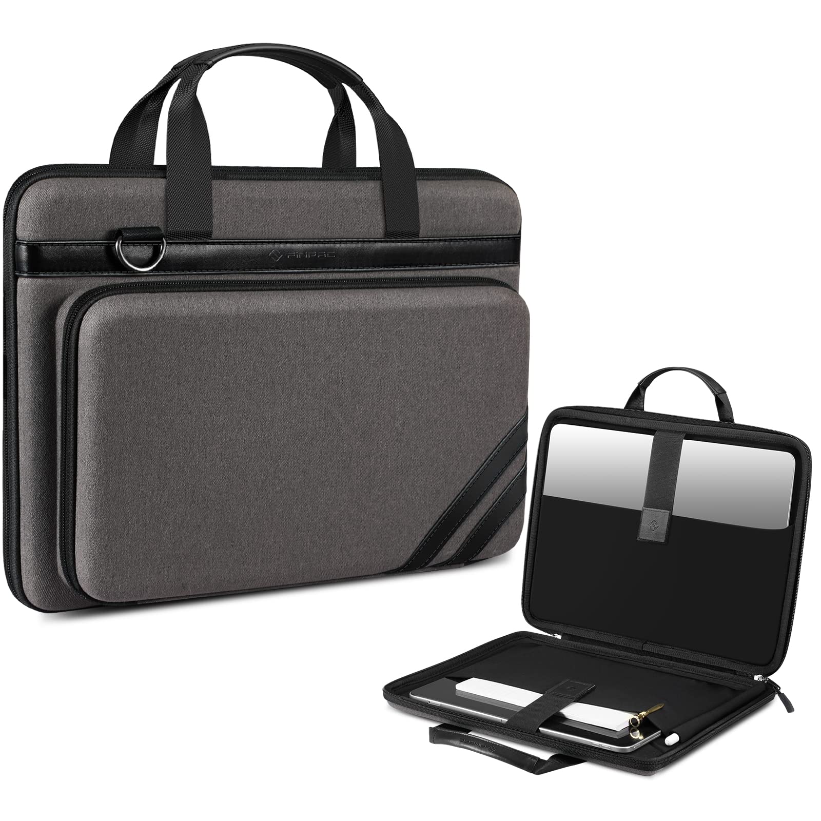FINPAC 13-14 Inch Laptop Sleeve Case with Tablet Pocket & Accessory Pouch - Compatible with MacBook Pro 14/13, MacBook Air 13, iPad 12.9-13 & Chromebooks Up to 14 Inch - Gray Protective Shoulder Bag for Work, School & Travel