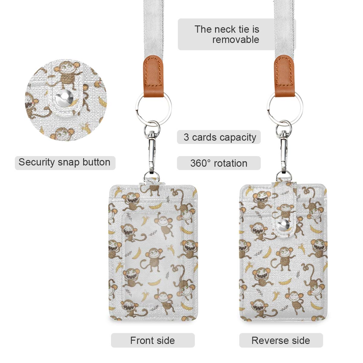 Funny Monkeys ID Badge Holder with Lanyard for Work & School