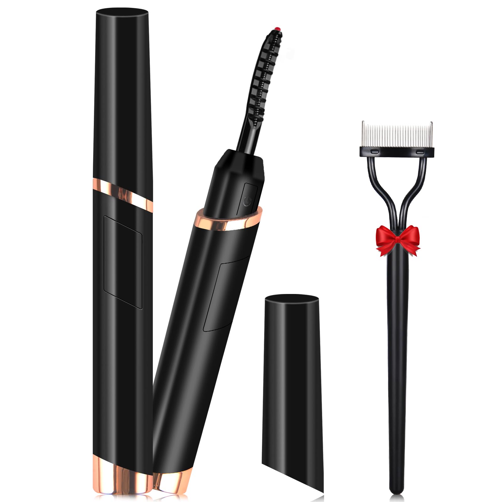 2024 Upgraded Rechargeable Heated Eyelash Curler with Built-in Comb - Black | Electric Lash Curling Tool for Natural Long-Lasting Curves | Perfect for Daily Makeup, Travel & Special Occasions