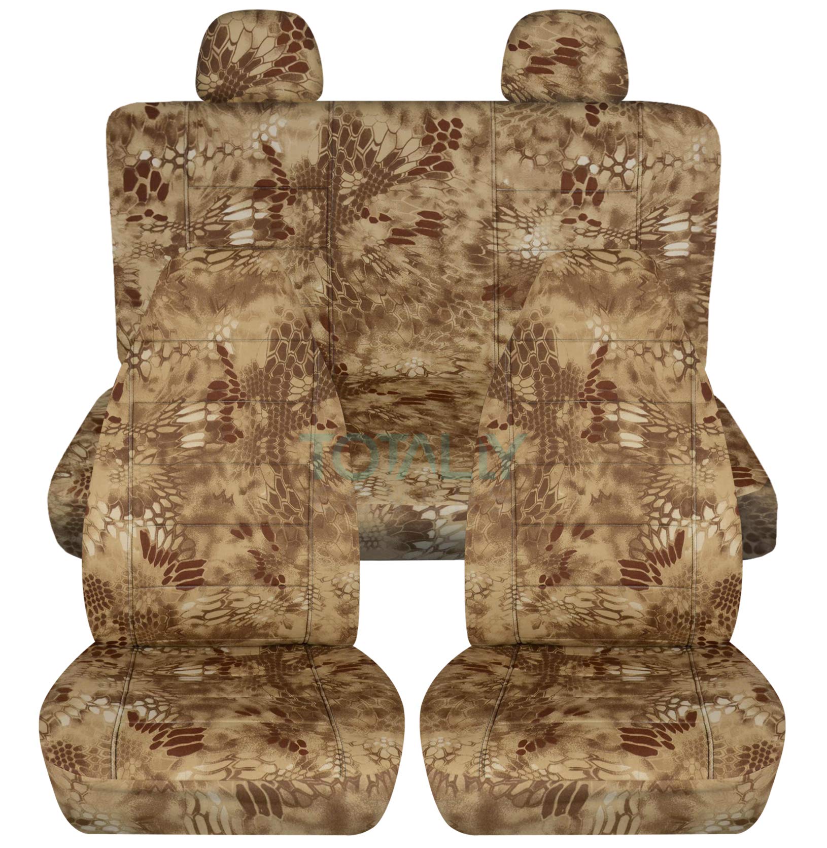 Tan Camouflage Car Seat Covers Full Set with 2 Rear Headrest Covers - Universal Fit for Cars, Trucks, Vans, RVs & SUVs - 22 Print Options - Durable & Stylish Protection for Off-Roading, Hunting & Outdoor Adventures