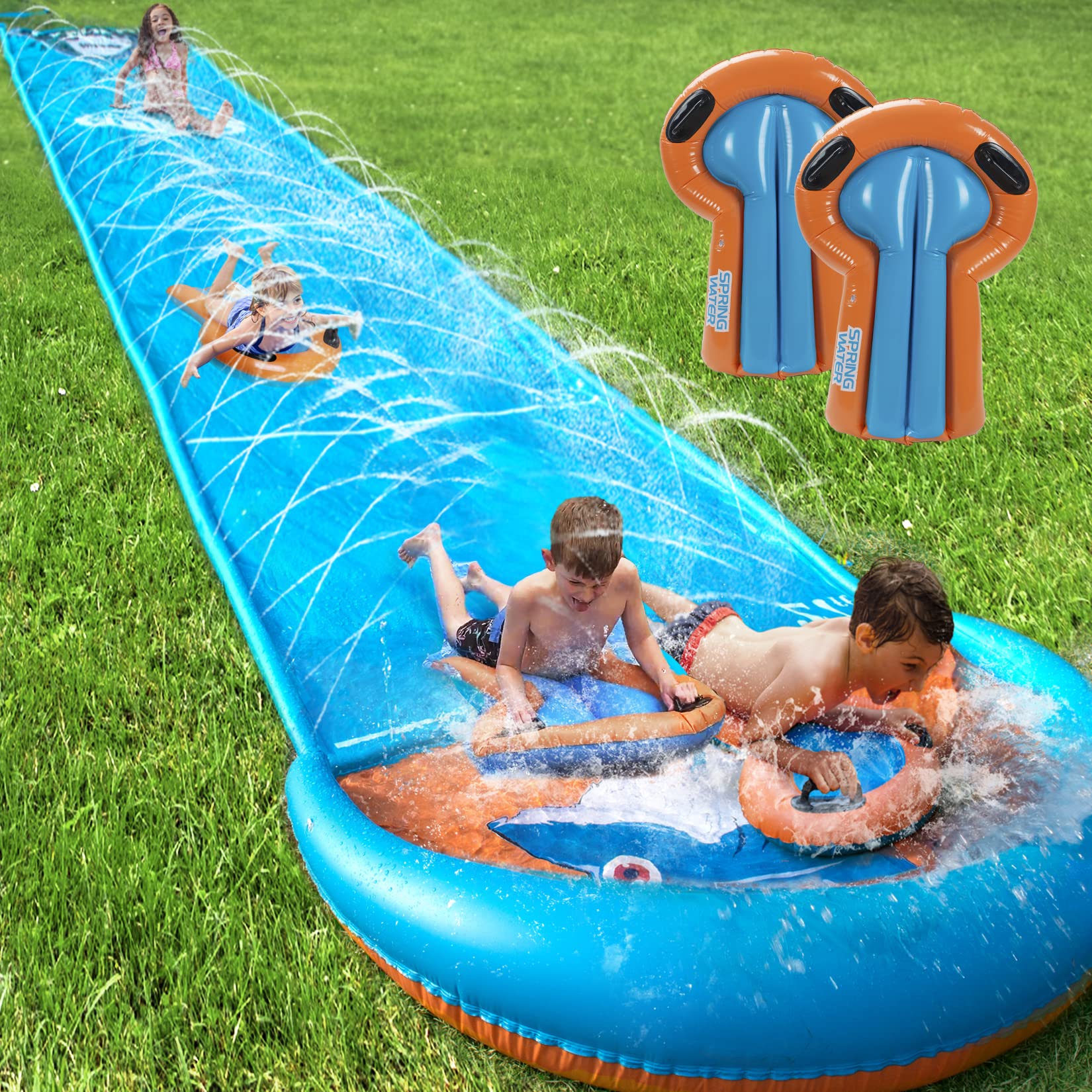 31.5FT Extra Long Slip and Slide Water Slide for Kids & Adults - Backyard Summer Water Toy with 2 Inflatable Bodyboards & Sprinkler - Perfect for Outdoor Parties, Family Fun, and Backyard Water Games