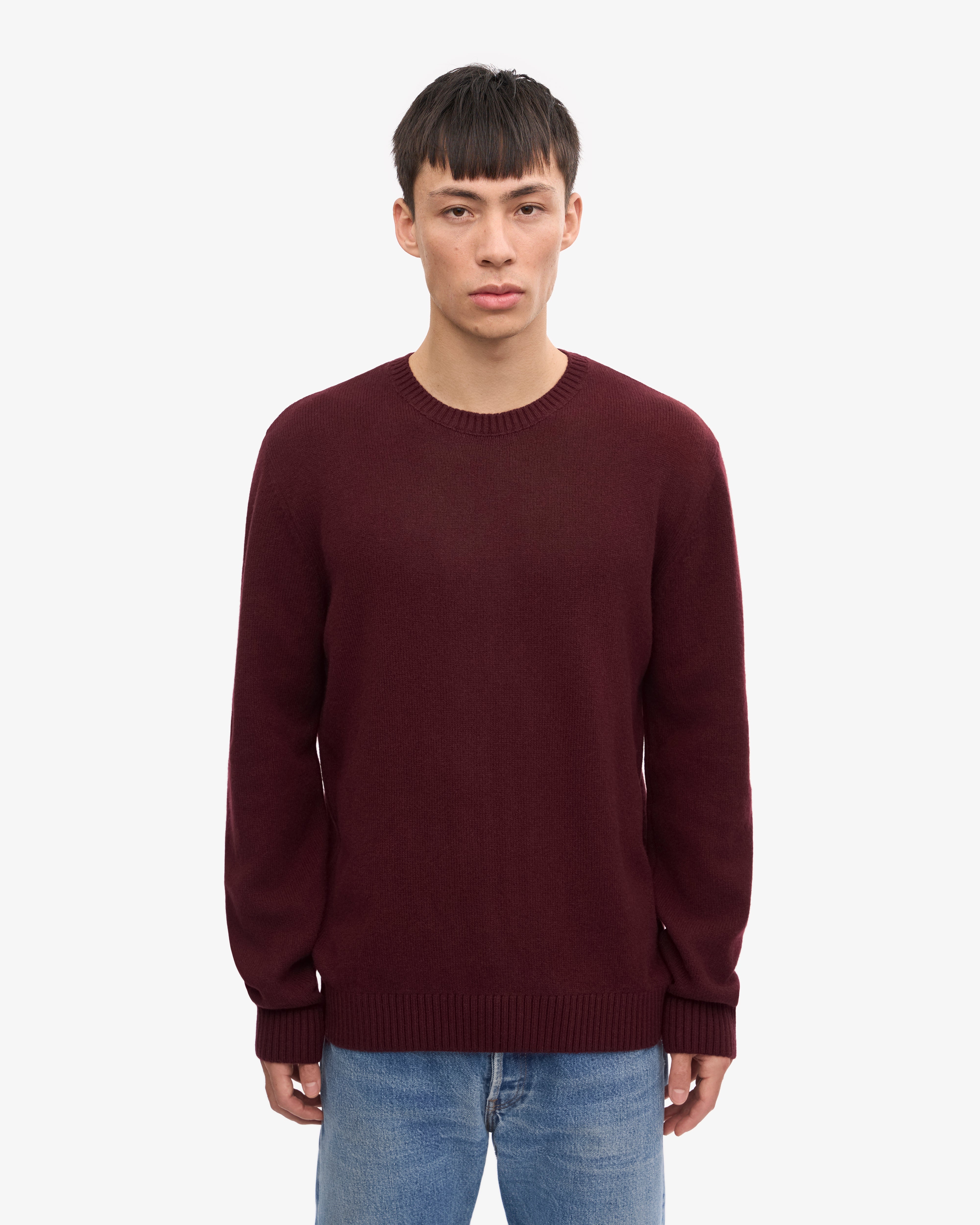 Classic Merino Wool Crew Neck Sweater for Men & Women - Soft Oxblood Red Winter Pullover | Warm & Cozy Casual Wear for Office, Travel & Outdoor Activities