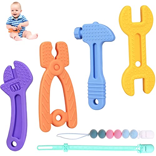 BPA-Free Soft Silicone Baby Teething Toys for Infants 0-12 Months - Soothing Chew Toys for Sore Gums & Pacifier Clips Included - Perfect for Home, Travel & Daycare Use