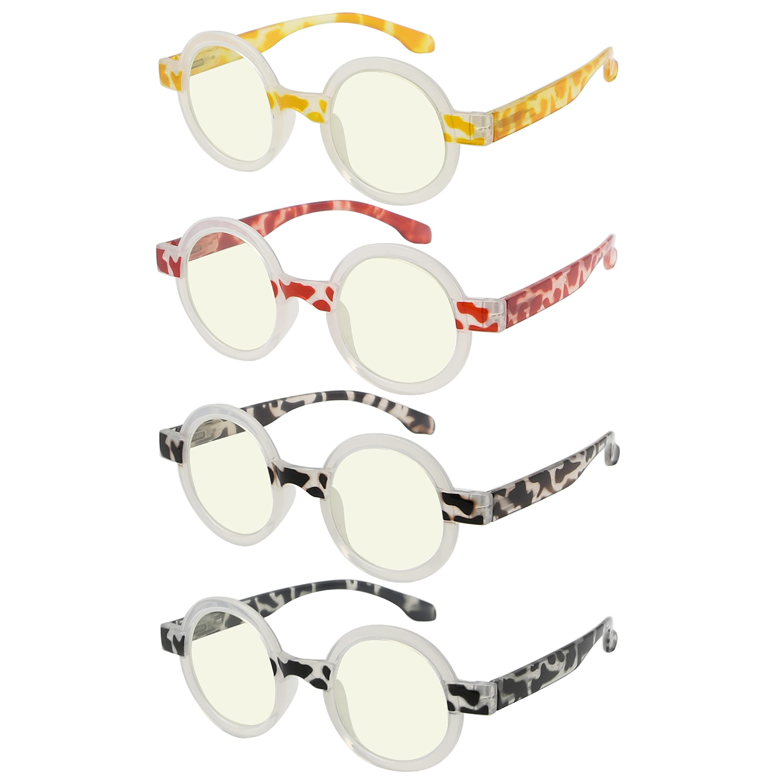 Eyekepper 4 Pack Blue Light Blocking Reading Glasses for Women - Round Computer Glasses +2.00 Strength - Reduce Eye Strain for Office Work, Screen Time & Reading