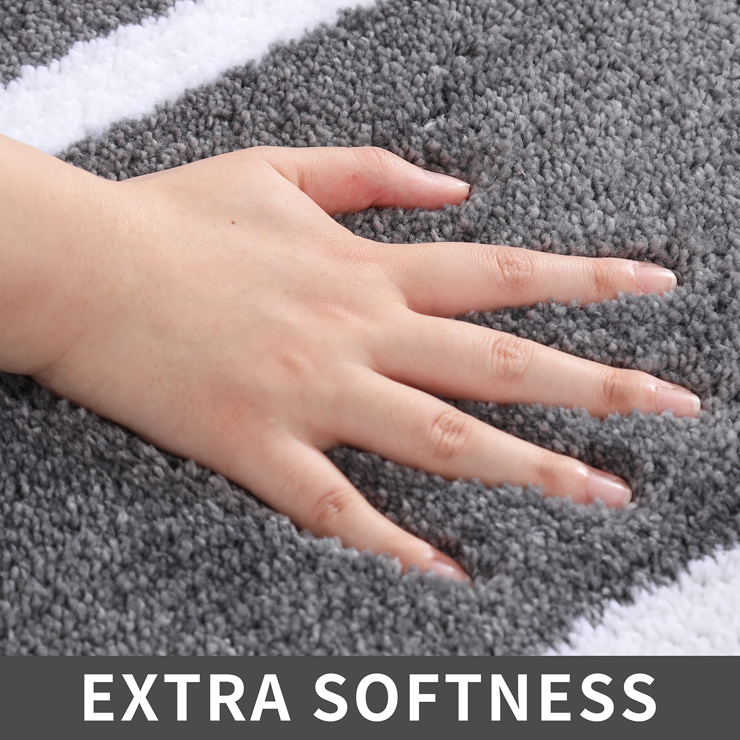 Extra Thick Non-Slip Bath Rug Set - Super Soft Plush 100% Polyester Bath Mats, Water Absorbent Bathroom Rugs for Living Room & Bathroom (Grey, 24x48+20x32 Inches) - Perfect for Cozy Home Decor, Spa-Like Bathroom Experience & Wet Area Safety