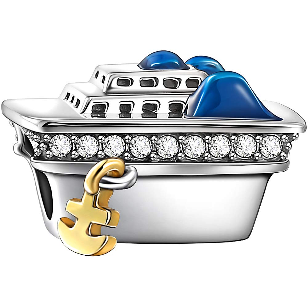 SOUFEEL 925 Sterling Silver Cruise Ship Charm Beads for Bracelets & Necklaces - European Style Jewelry Stoppers - Perfect Gift for Women, Girls & Kids - Ideal for Travel Lovers, Cruise Vacations & Nautical Themed Jewelry