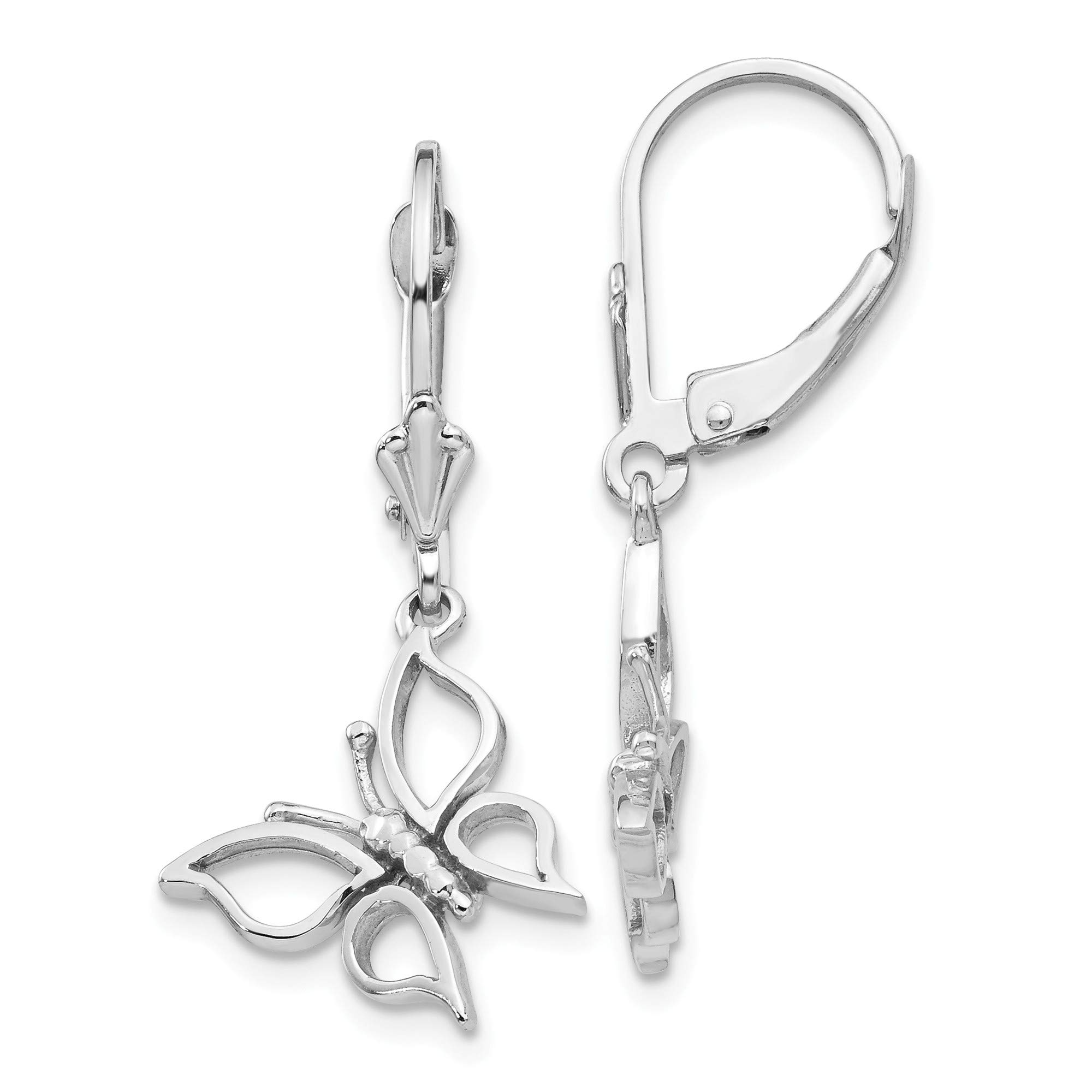 14K White Gold Polished Butterfly Leverback Earrings - Elegant Dainty Jewelry for Women, Gift for Her - Perfect for Weddings, Parties & Special Occasions
