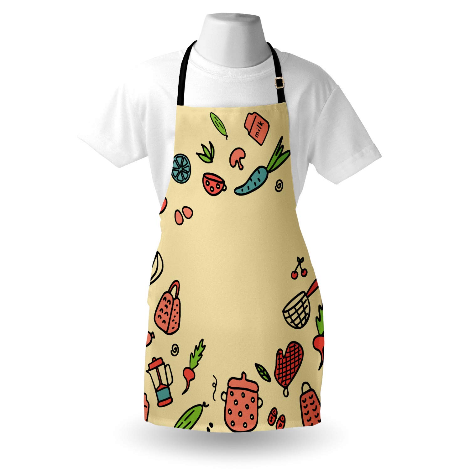 Ambesonne Personalized Chef Apron - Doodle Kitchen Appliances Design for Cooking & Baking, Adjustable Neck Unisex Bib for Adults, Burnt Sienna - Perfect for Home Chefs, BBQ Parties & Culinary Gifts