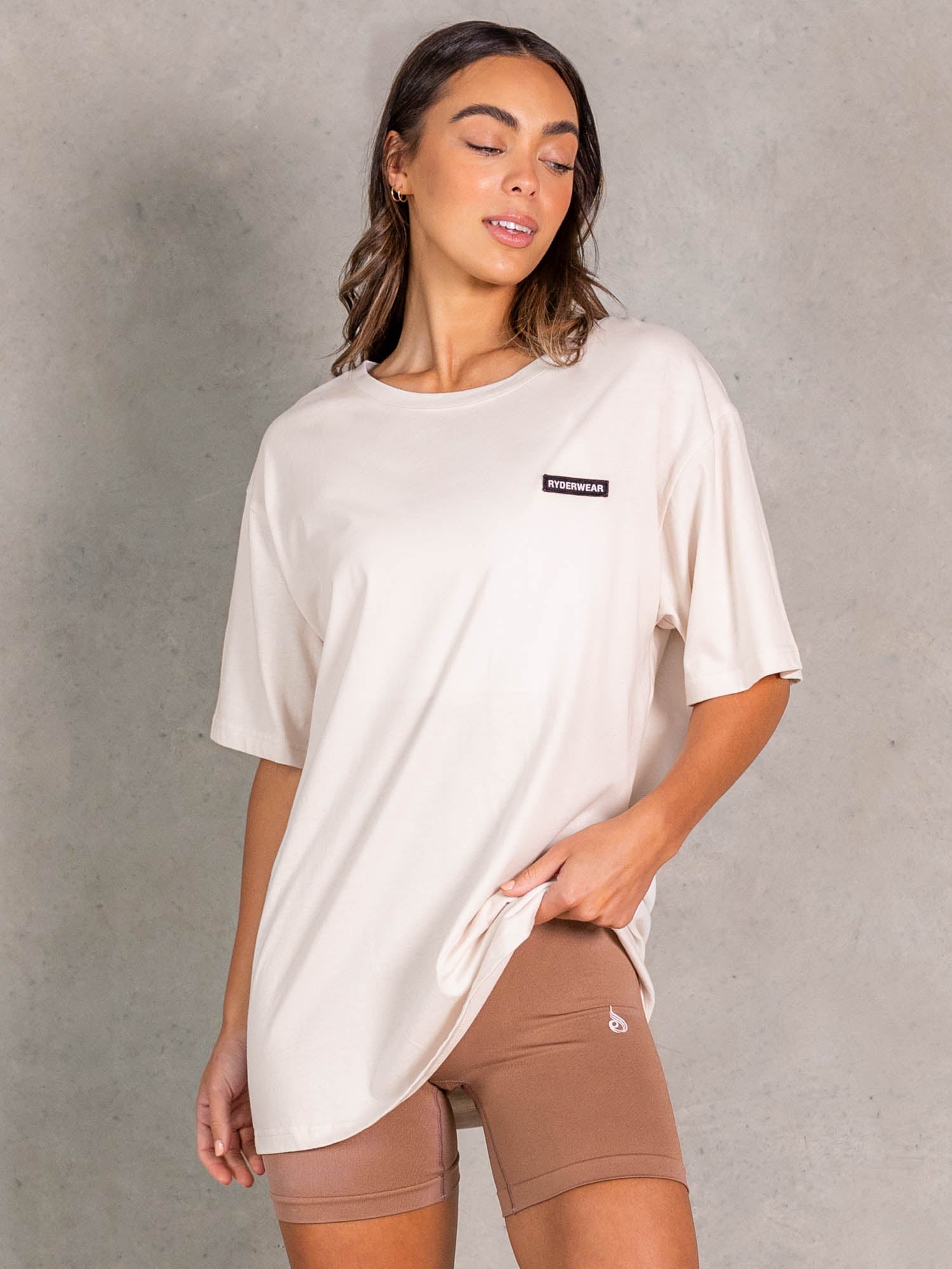 NRG Oversized T-Shirt for Women - Soft & Comfortable Oat Color Cotton Tee - Casual Streetwear, Loungewear, and Everyday Outfit Essential