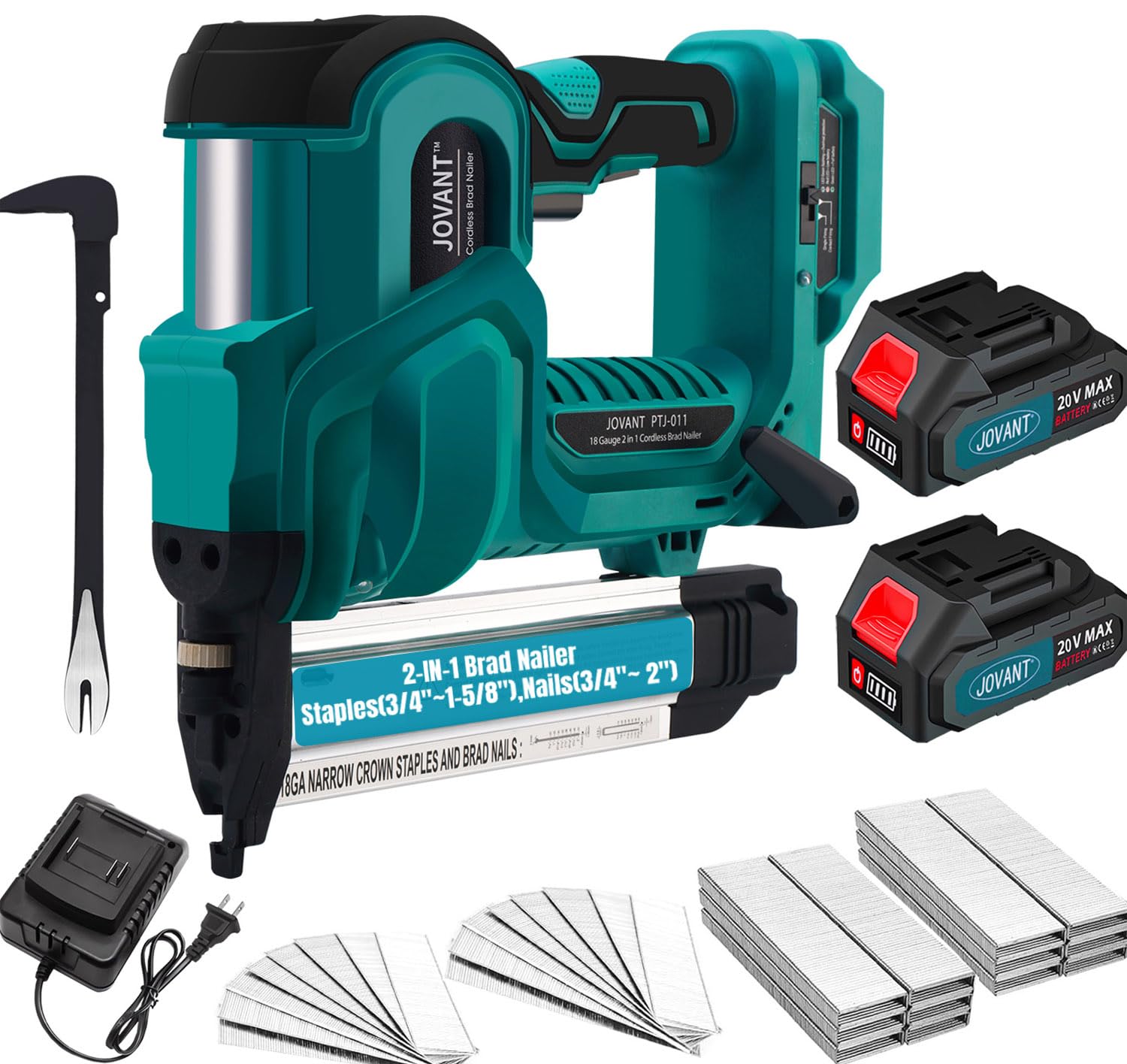 **Jovant 18GA Cordless Brad Nailer & Staple Gun Kit with 2 Max Batteries, Charger, 2240pcs 2