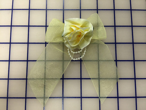 Elegant Yellow Ribbon Flower Applique with Pearls and Bow - Perfect for Wedding Decor, DIY Crafts, and Fashion Accessories