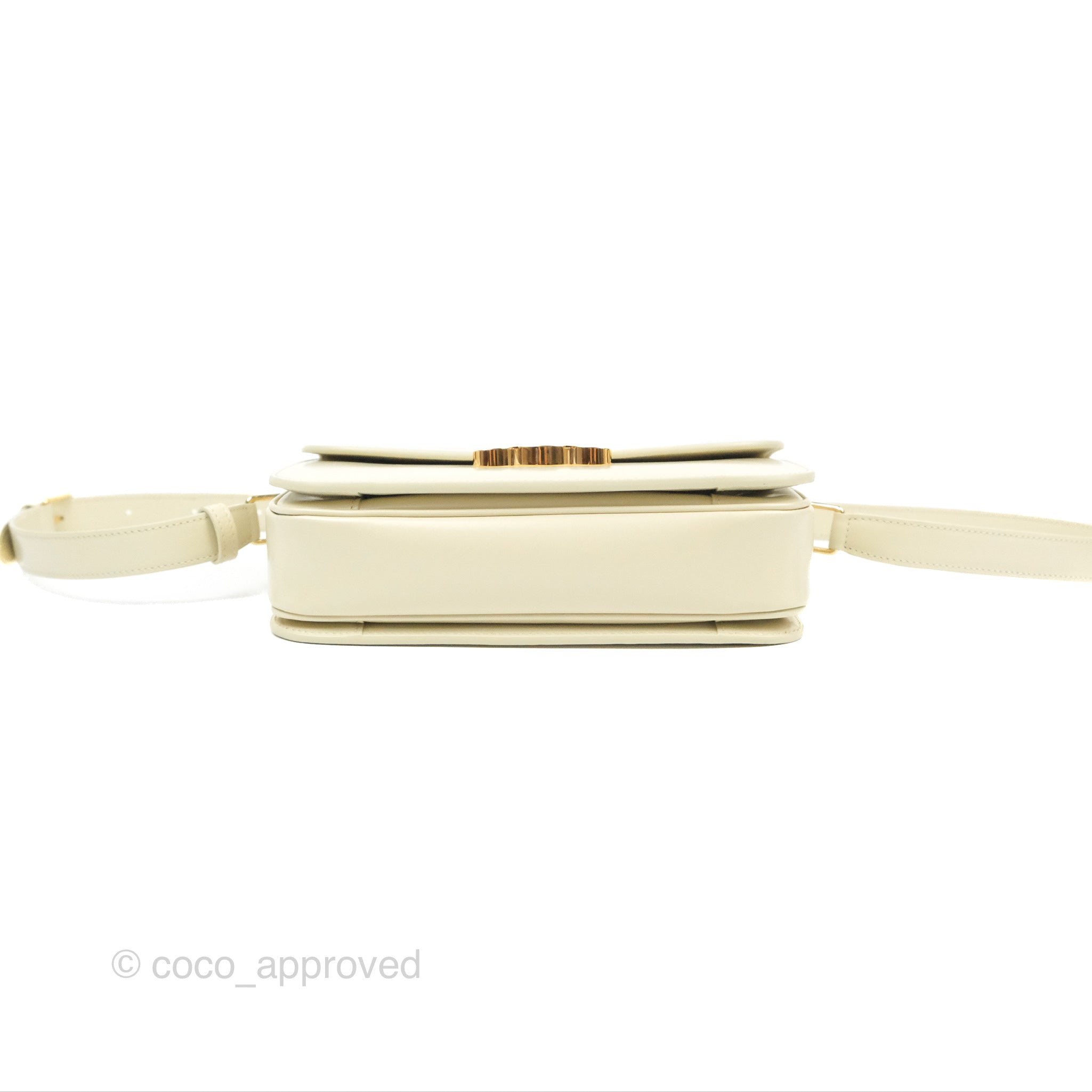 Celine Medium Triomphe Bag in Limestone Shiny Calfskin Leather - Luxury Designer Handbag for Women, Perfect for Work, Travel & Evening Events