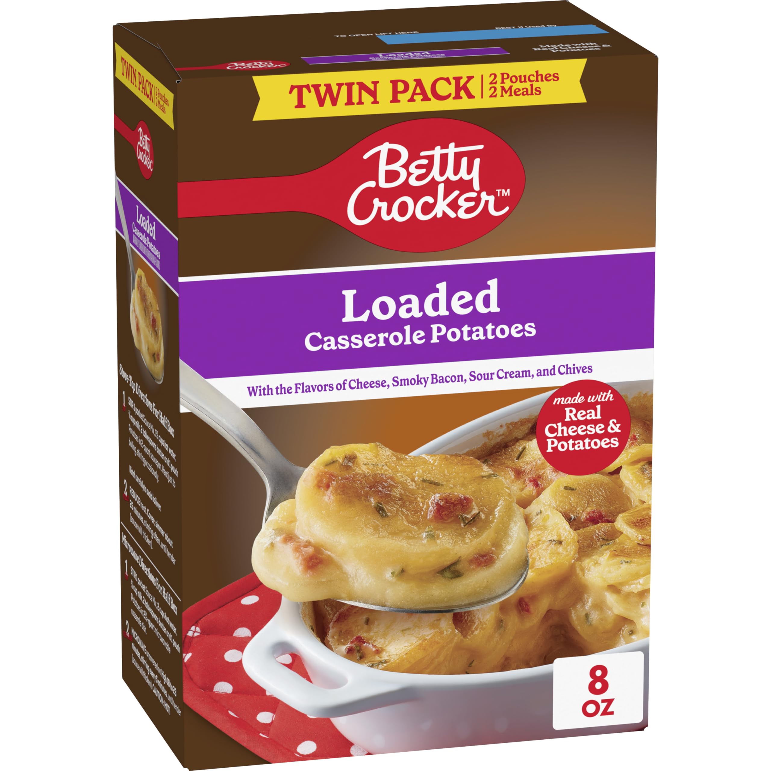 Betty Crocker Loaded Casserole Potatoes with Real Cheese - Twin Pack (8 oz Box) | Easy Side Dish for Family Dinners & Holiday Meals
