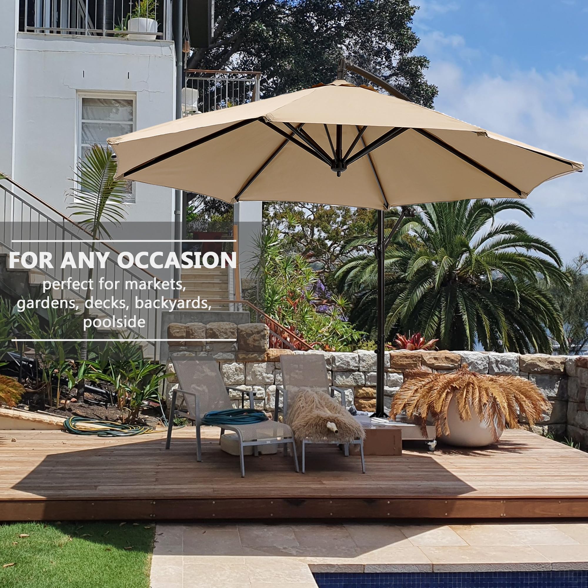 VECELO 10ft Offset Hanging Market Patio Umbrella with UV Protection & Waterproof Cover - Perfect for Outdoor Dining, Farmers Markets, Backyard Lounging, Poolside Relaxation, Garden Parties & Lawn Decor
