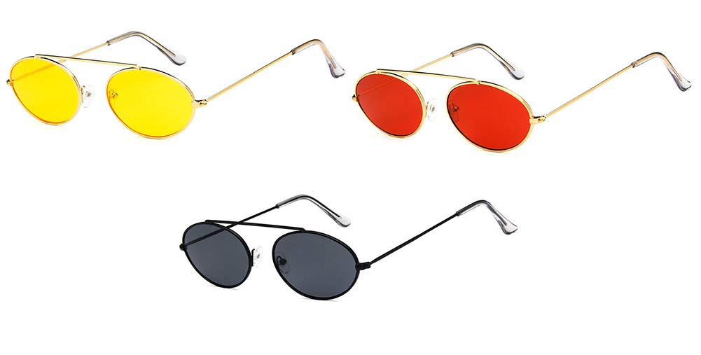 Vintage Oval Sunglasses for Women - Small Metal Frame, Candy Colors, Retro Slim Sunglasses for Driving, Beach & Outdoor Fashion