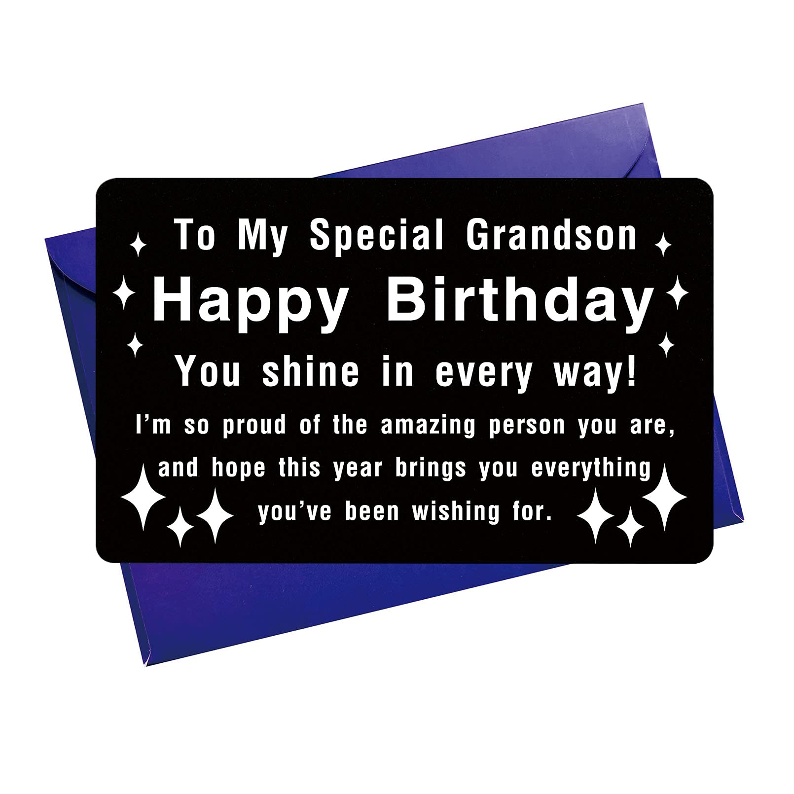 Personalized Grandson Birthday Cards & Gifts - Engraved Black Aluminum Keepsake for Amazing Grandson | Birthday Celebration, Grandparent-Grandchild Bonding, Special Occasion Present