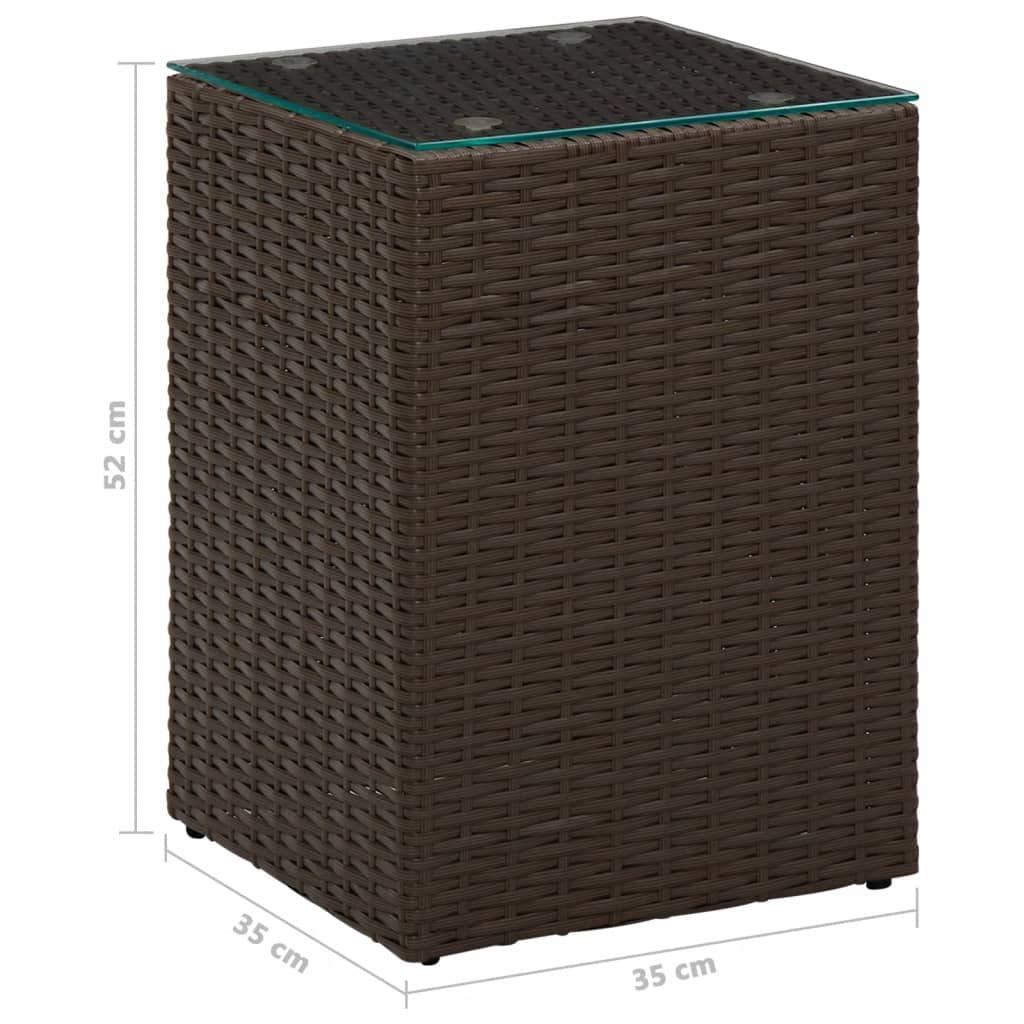 CHARMMA Weather-Resistant Poly Rattan Side Table with Glass Top - 13.8