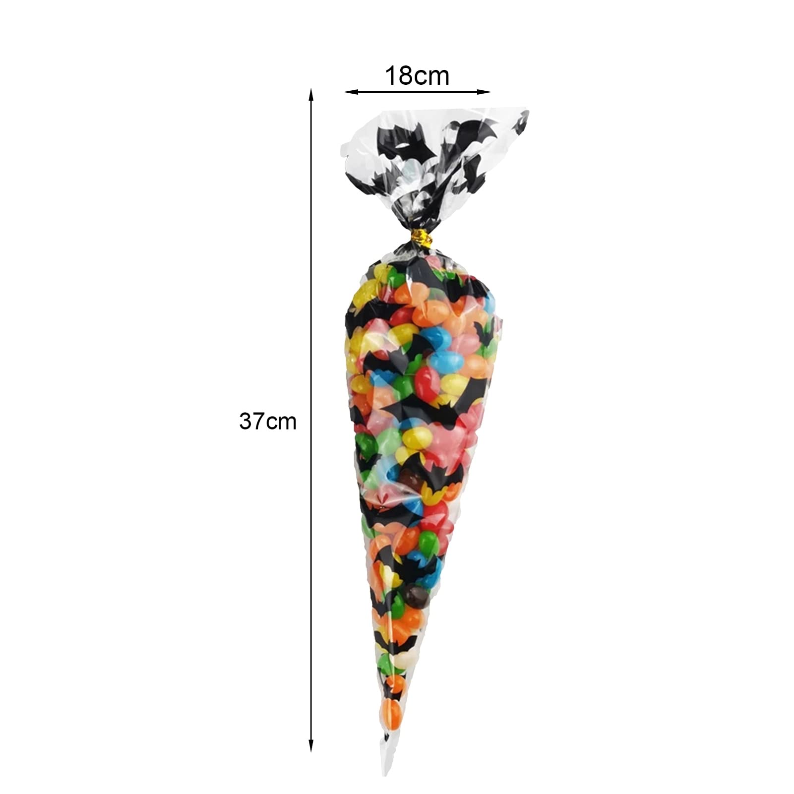 100 Pcs Halloween Cone Bags - Triangle Pumpkin Bat Spider Cellophane Treat Bags for Halloween Christmas Party Favors, Snacks, Chocolates, Candy, Popcorn & Cookies - 15X7 Inch Spider Design - Perfect for Trick-or-Treat, Classroom Treats & Holiday Gift Wrapping