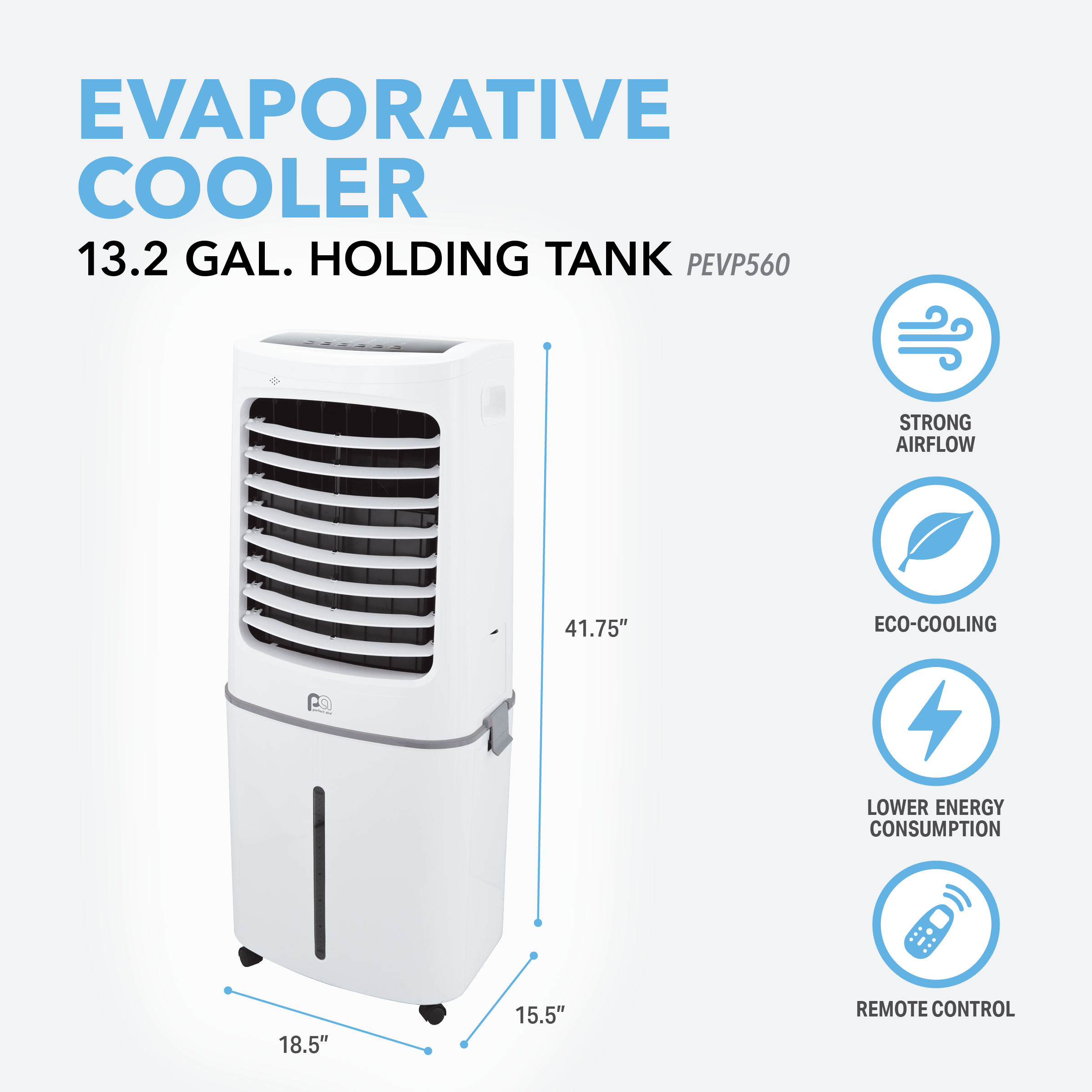 13.2 Gallon Evaporative Cooler with Remote Control & Ice Pack - 560 CFM High Airflow Portable Air Cooler for Home, Office, Patio, and Outdoor Use