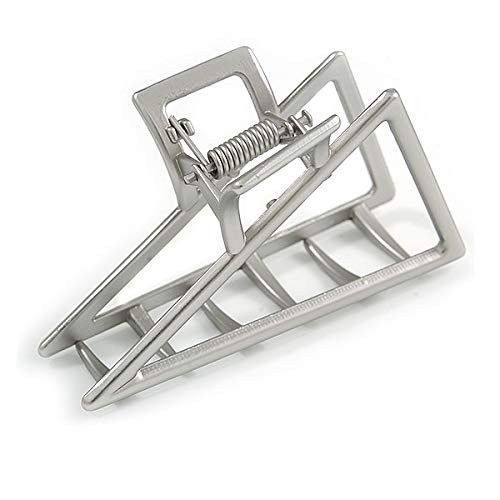 Avalaya Matte Silver Geometric Triangle Hair Claw Clip - 75mm Wide | Perfect for Updos, Ponytails & Half-Up Hairstyles