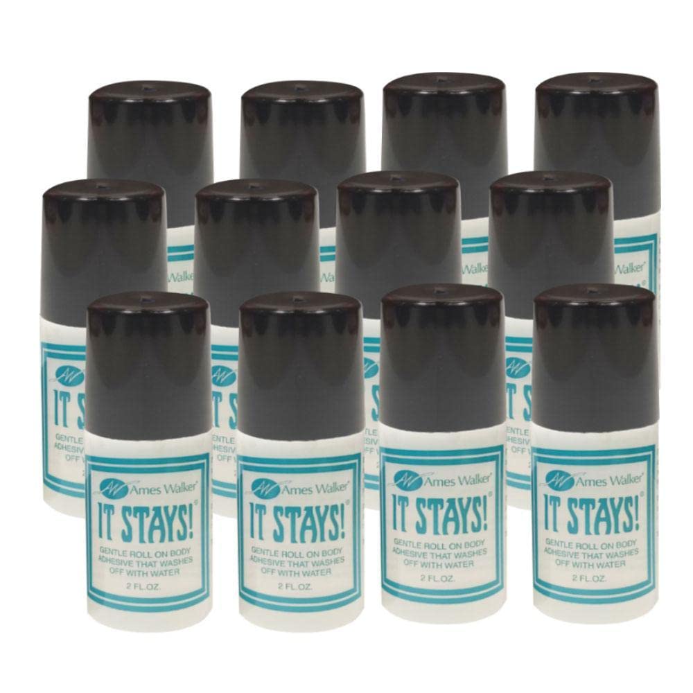Ames Walker AW It Stays! Body Adhesive Roll-On - 3 Pack (2 oz Each) | Secure Wig, Bra & Hosiery Glue | Long-Lasting & Skin-Safe Adhesive for Costumes, Dance & Everyday Wear