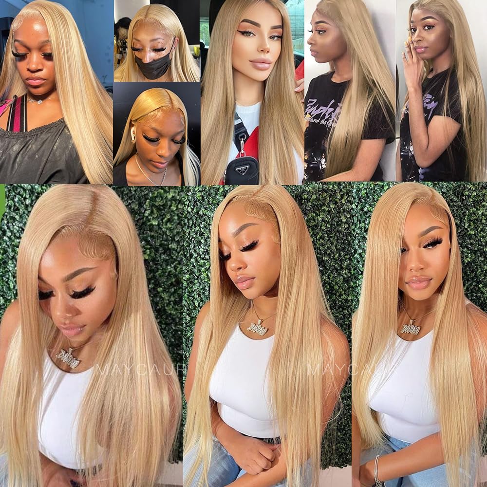 Maycaur Blonde Lace Front Wigs for Black Women - Pre Plucked Hairline, Glueless Straight Synthetic Wig, Heat Resistant 24 Inch Long Blonde Hair - Perfect for Daily Wear, Cosplay & Special Occasions