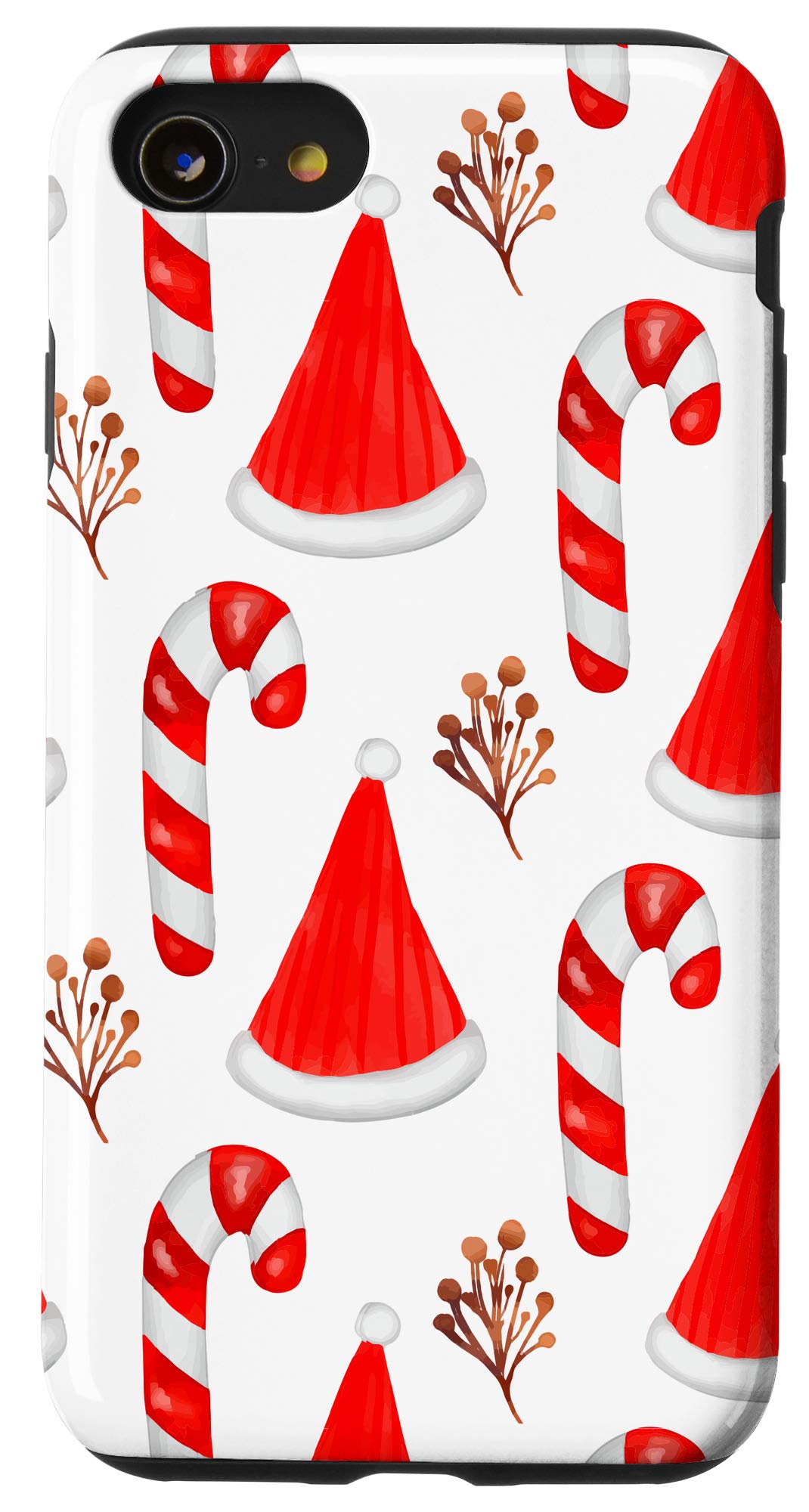 iPhone SE (2020) / 7 / 8 Candy Cane Christmas Phone Case with Santa Hat Pattern - Holiday Gift for Women & Men - Perfect for Christmas Parties, Gift Exchanges & Winter Celebrations