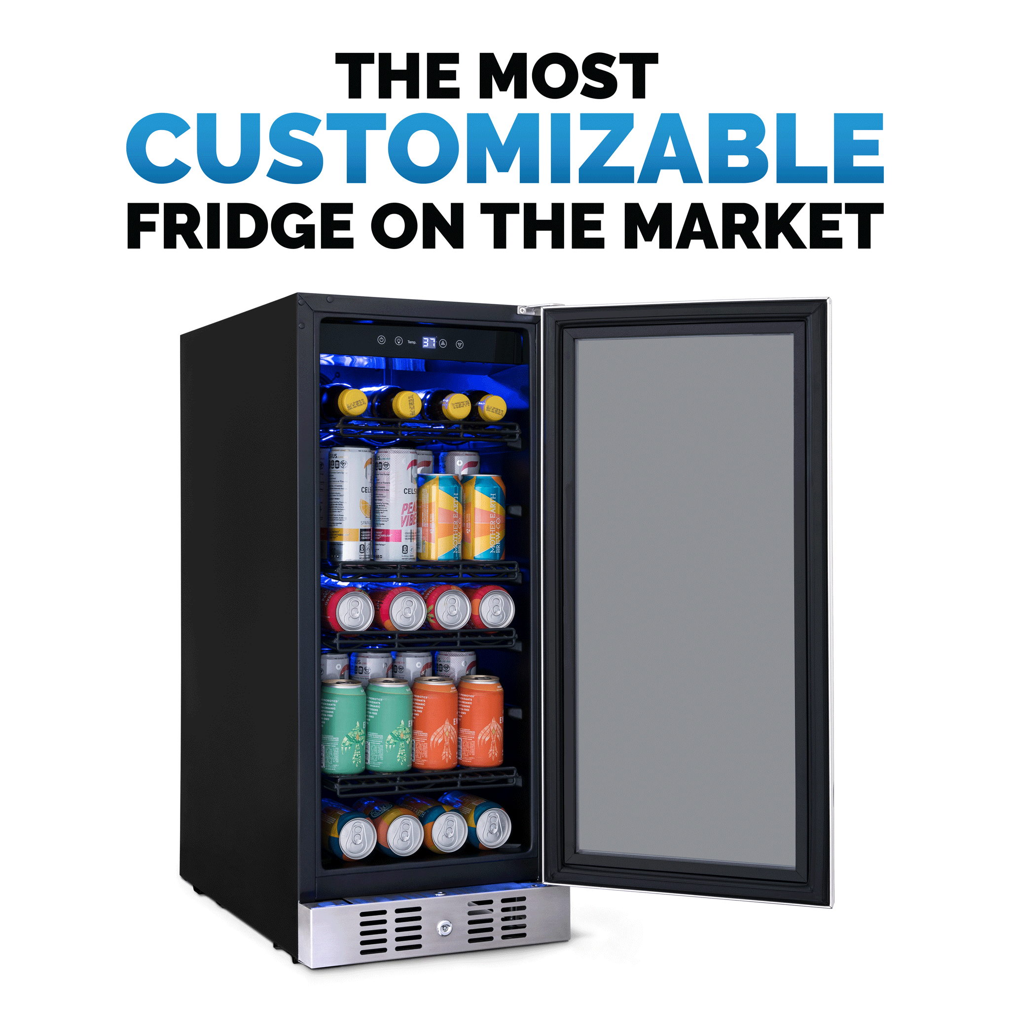 Newair® 80 Can 33 Bottle Stainless Steel Beverage Refrigerator - Built-In Cooler for Beer, Wine & Soda - Perfect for Home Bar, Office & Man Cave