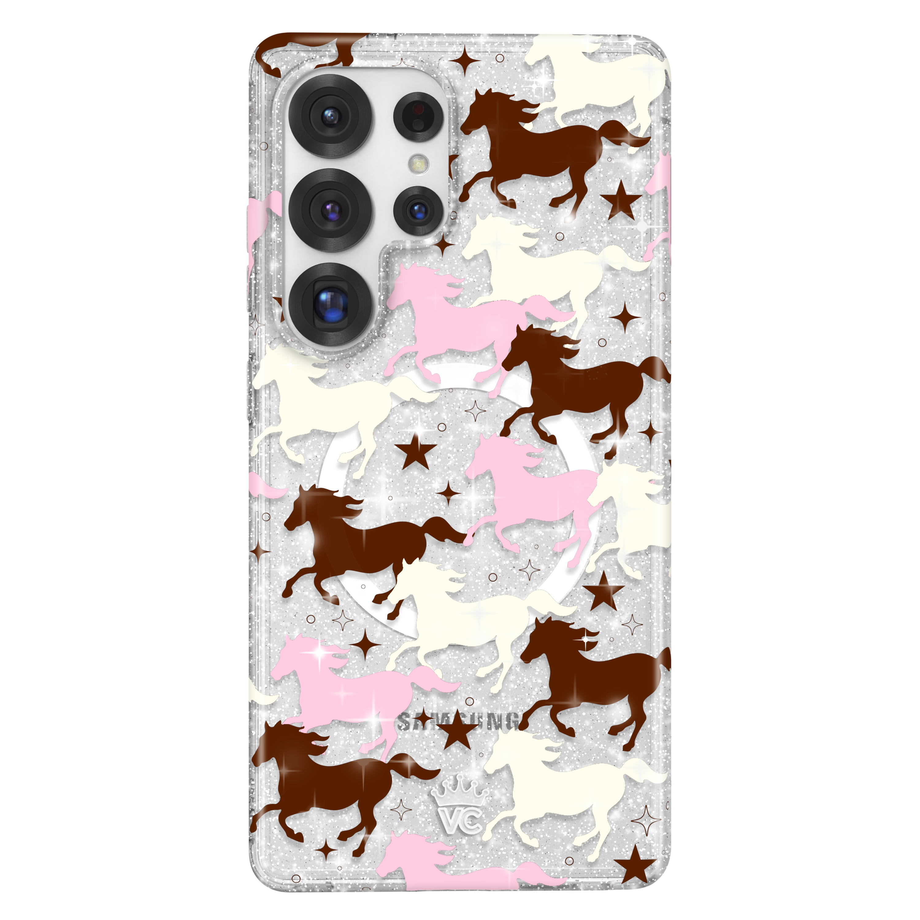 Pink Pony Glitter Samsung Phone Case - Cute Sparkly Protective Cover for Samsung Galaxy S21/S20/Note 20 - Perfect for Girls, Teens & Fashion Lovers (Great Gift for Birthday, Christmas & Daily Use)