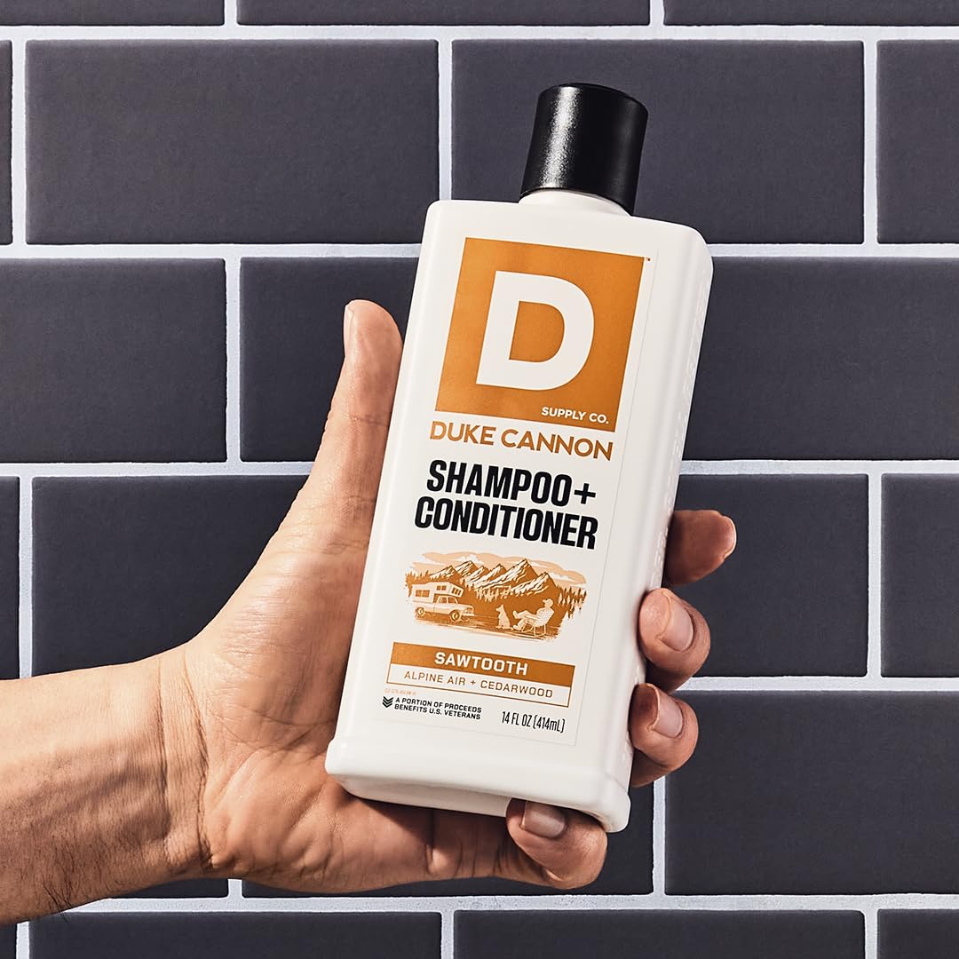 Duke Cannon Supply Co. Sawtooth 2-in-1 Shampoo & Conditioner for Men - 14 oz - Masculine Scent Hair Wash with Gentle Cleansing & Strengthening Formula - Ideal for Gym, Travel & Everyday Use
