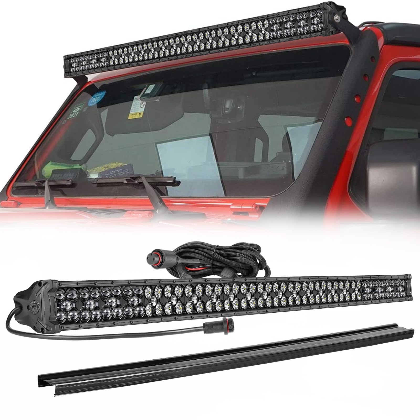 550W 50 Inch LED Light Bar - Spot Flood Combo Off-Road Driving Lights with Wiring Harness & Black Cover - Universal Fit for Wrangler, F-150, Toyota, Chevy, Ram Trucks, Pickups, SUVs & UTVs - Perfect for Night Off-Roading, Camping & Emergency Lighting