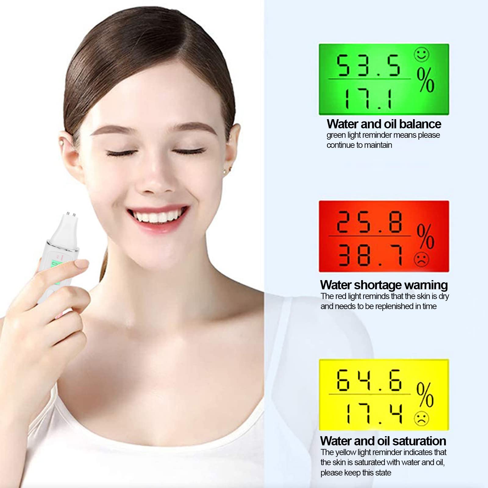 Portable Digital Skin Analyzer - Smart Facial Skin Tester for Hydration & Oil Measurement | Beauty Salon & Home Use | Smart Reminder (White) | Perfect for Skin Care Routine & Spa Treatments