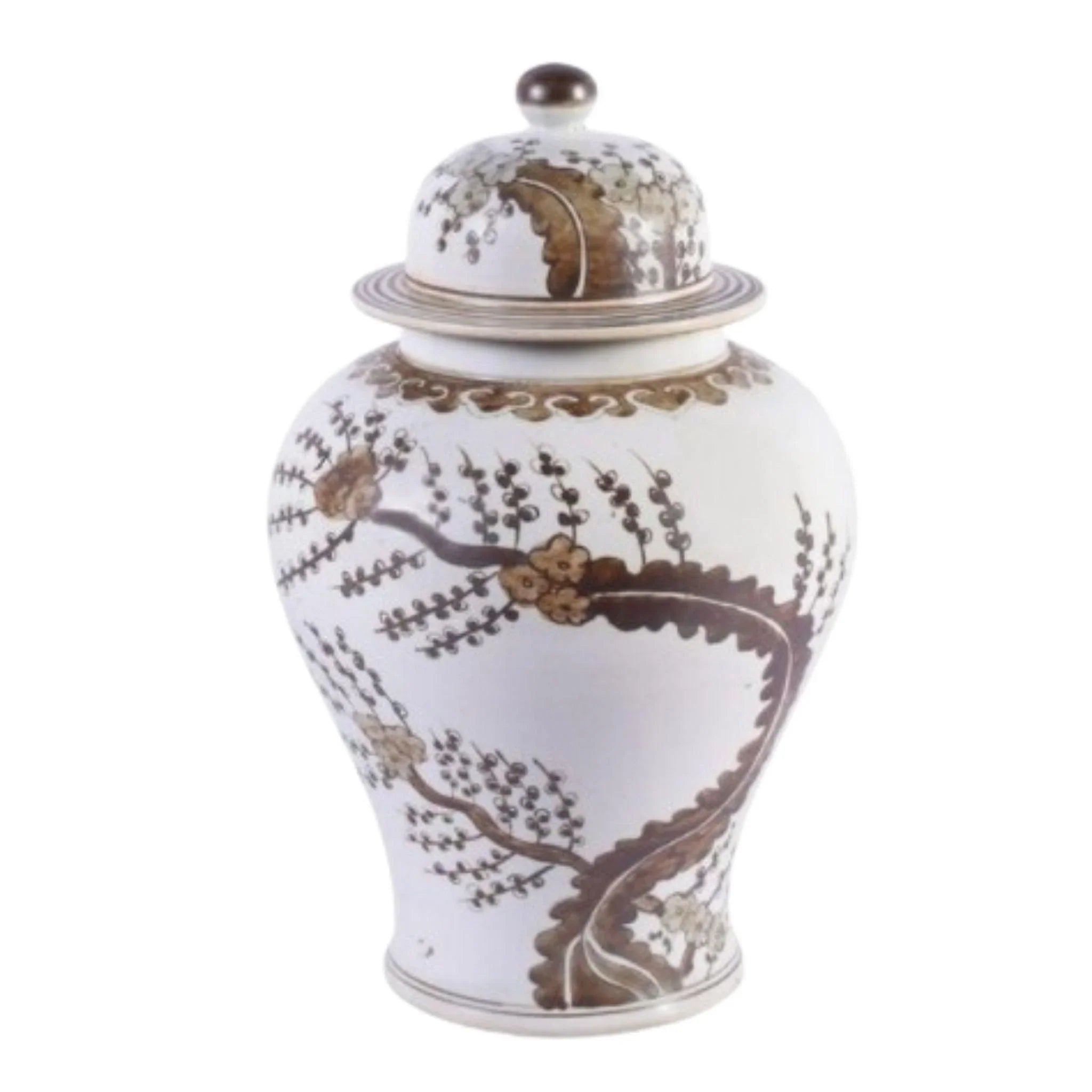 Antique Brown Porcelain Hong Wu Plum Blossom Temple Jar - Chinese Ming Dynasty Style Home Decor for Living Room, Office & Feng Shui Display