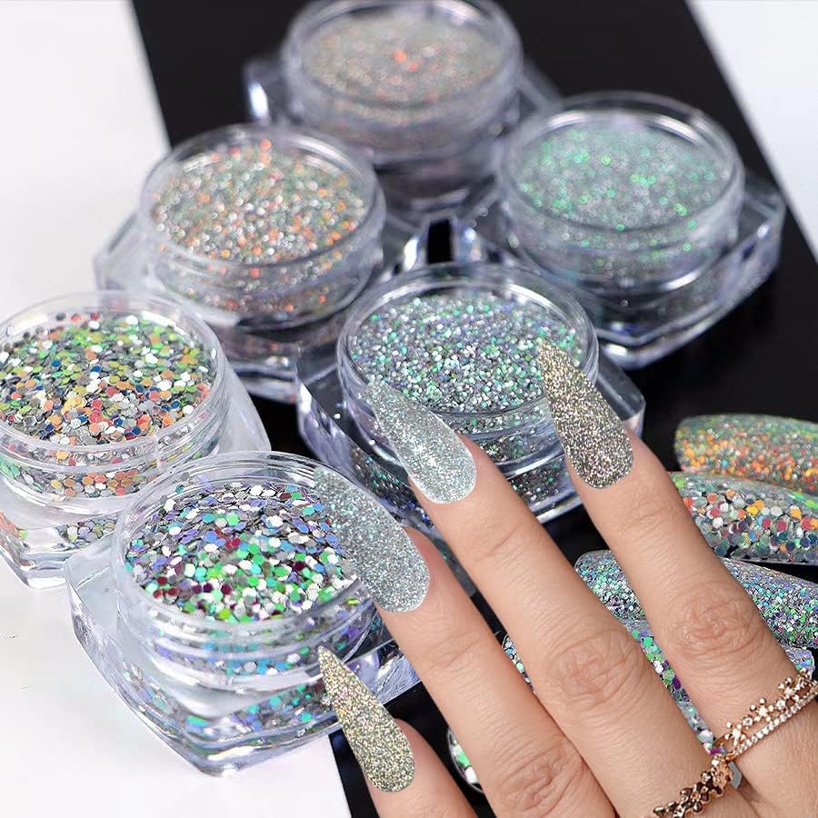 Holographic Nail Glitter Powder - Diamond Reflective Nail Art Glitter for Women & Girls - Shiny Silver, Blue, Purple, Gold Pigment - Perfect for Manicures, Nail Art Designs & Party Nail Decorations