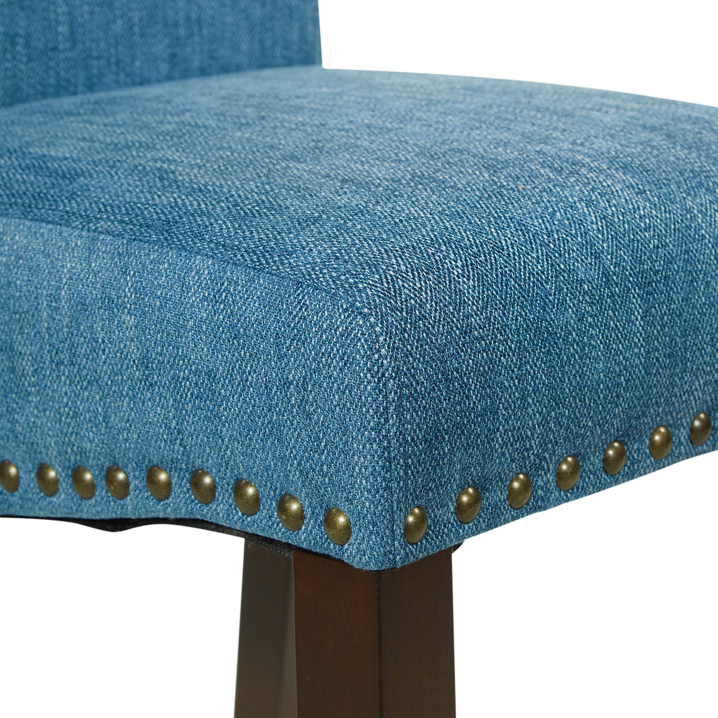 OSP Home Furnishings Navy Blue Parsons Dining Chair with Antique Bronze Nail Heads - Elegant Upholstered Side Chair for Dining Room, Kitchen, or Office Seating