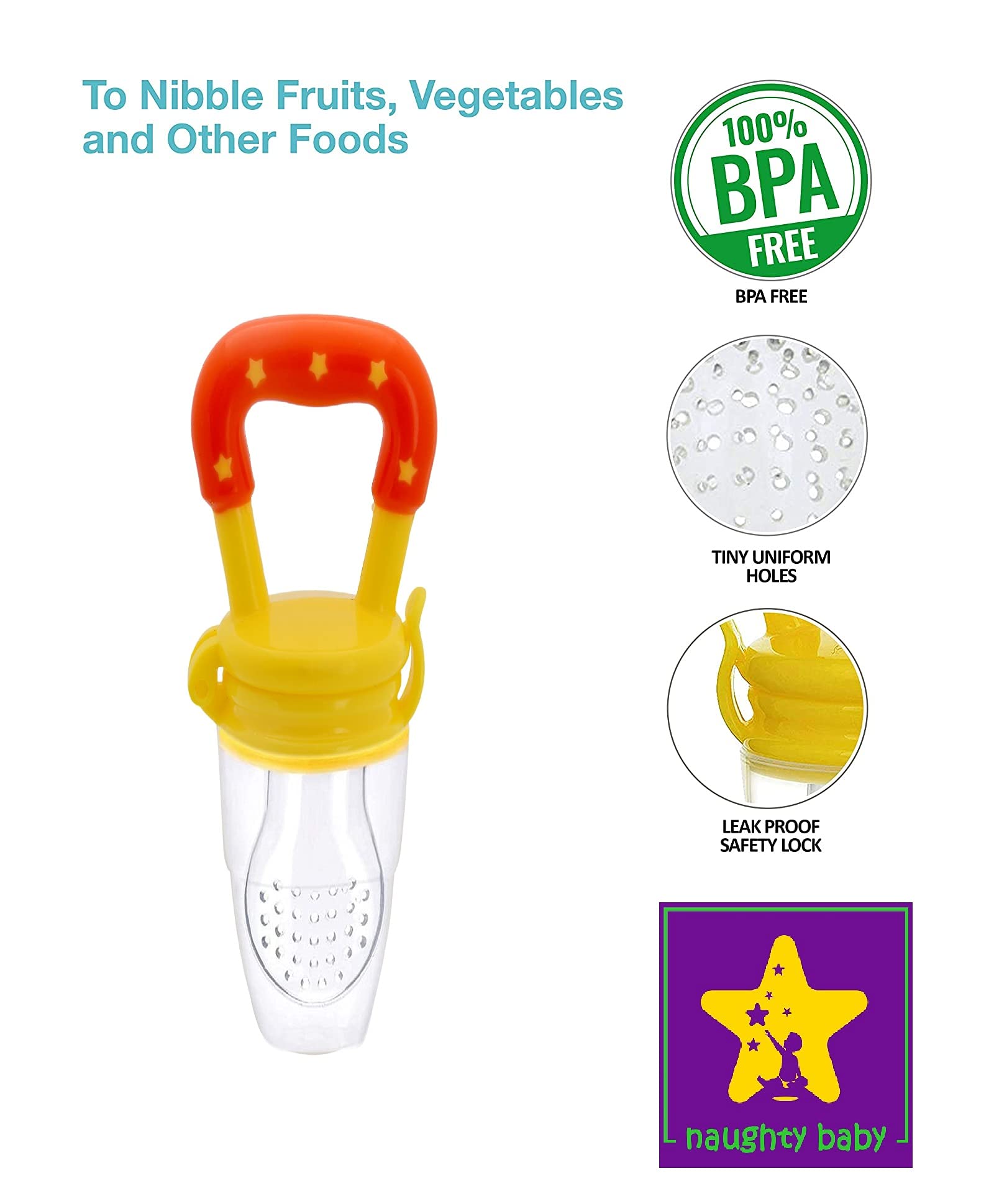 BPA Free Silicone Baby Food & Fruit Feeder Nibbler - Safe Teething Pacifier for Infants & Toddlers (Pink & Yellow Combo Pack) - Perfect for Purees, Fresh Fruits & Soothing Gums at Home or On-the-Go