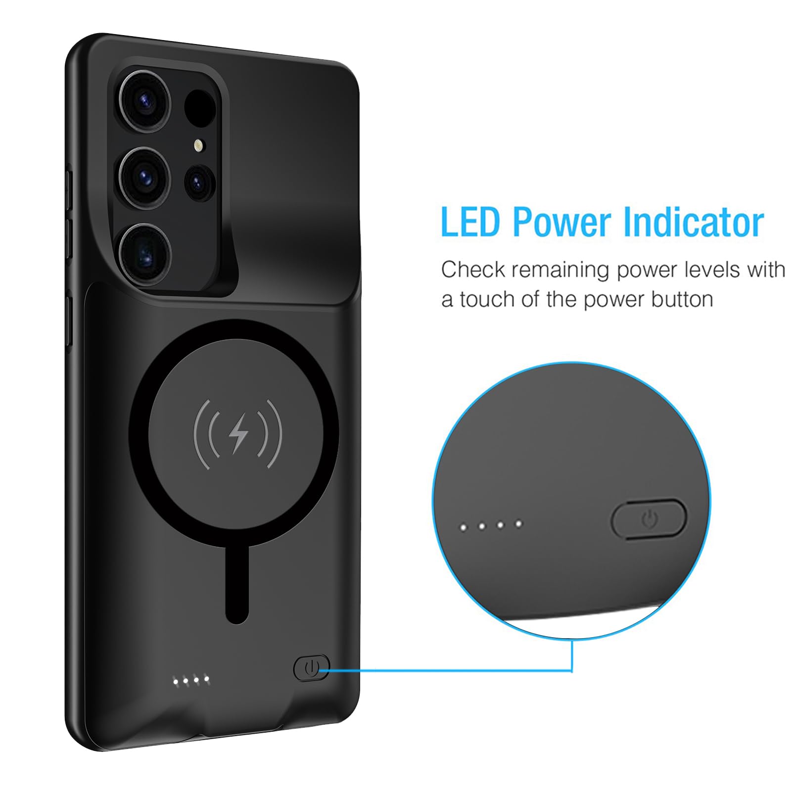 Galaxy S25 Ultra Battery Case 12000mAh - Wireless Charging Protective Case Compatible with Samsung Galaxy S25 Ultra 5G (2025 Model, 6.9 Inch) - Portable Extended Battery Pack Charger (Black) | Perfect for Travel, Outdoor Activities & Daily Use