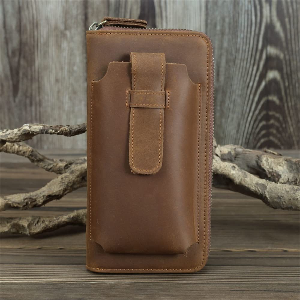 Men's Vintage Leather Zipper Wallet - Large Capacity RFID Blocking Business Wallet with Multiple Card Slots (20x10x2cm) - Perfect for Travel, Office & Everyday Use