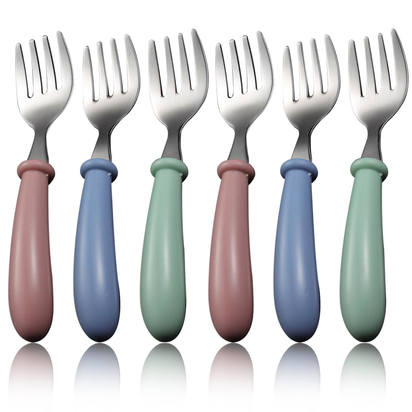 Stainless Steel Toddler Forks Set - 6PCS Safe Baby Forks for Self Feeding with Round Handle, 3 Colors - Perfect for Kids Learning to Eat Independently at Home or Daycare